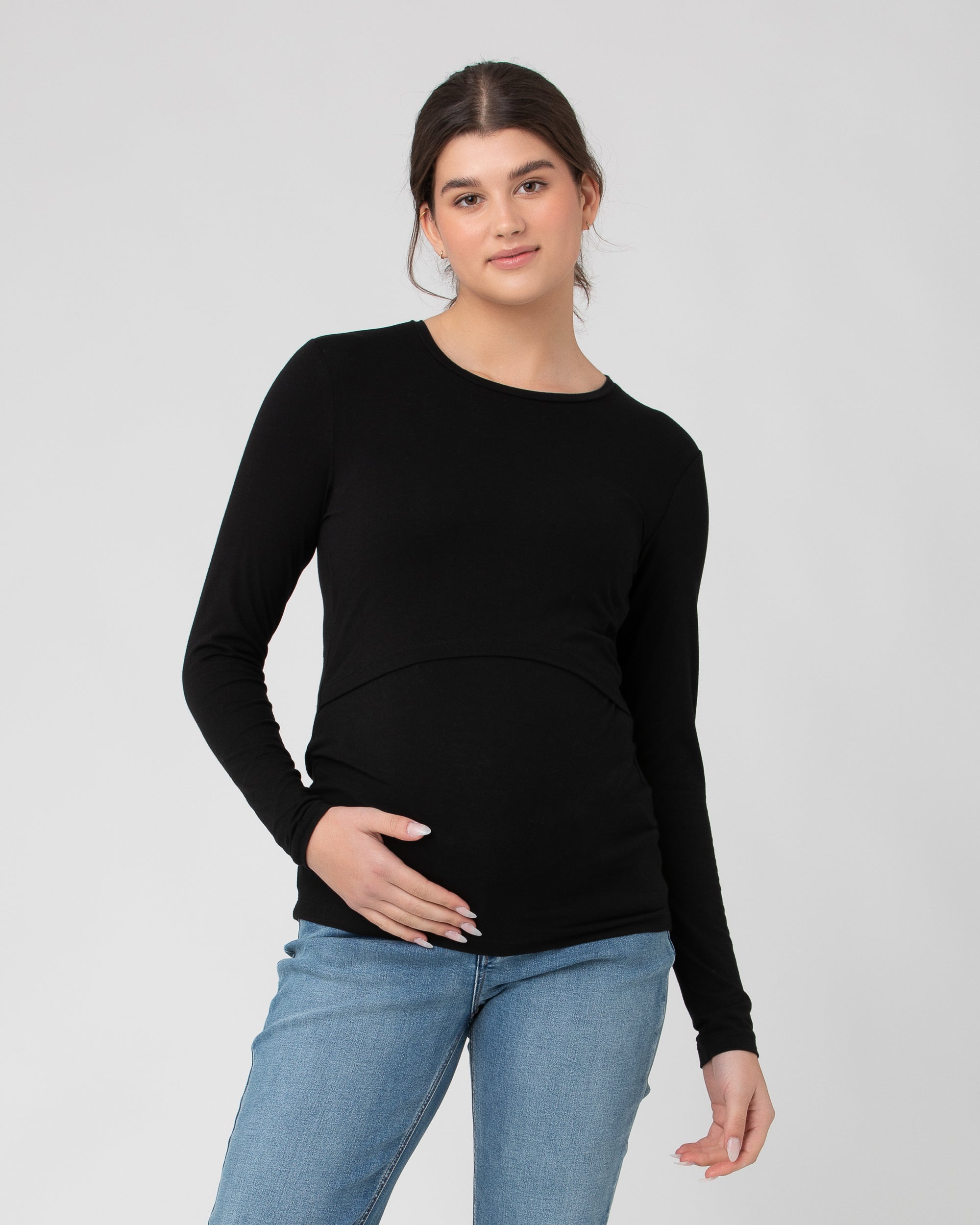 Org Cotton Nursing Top. Black