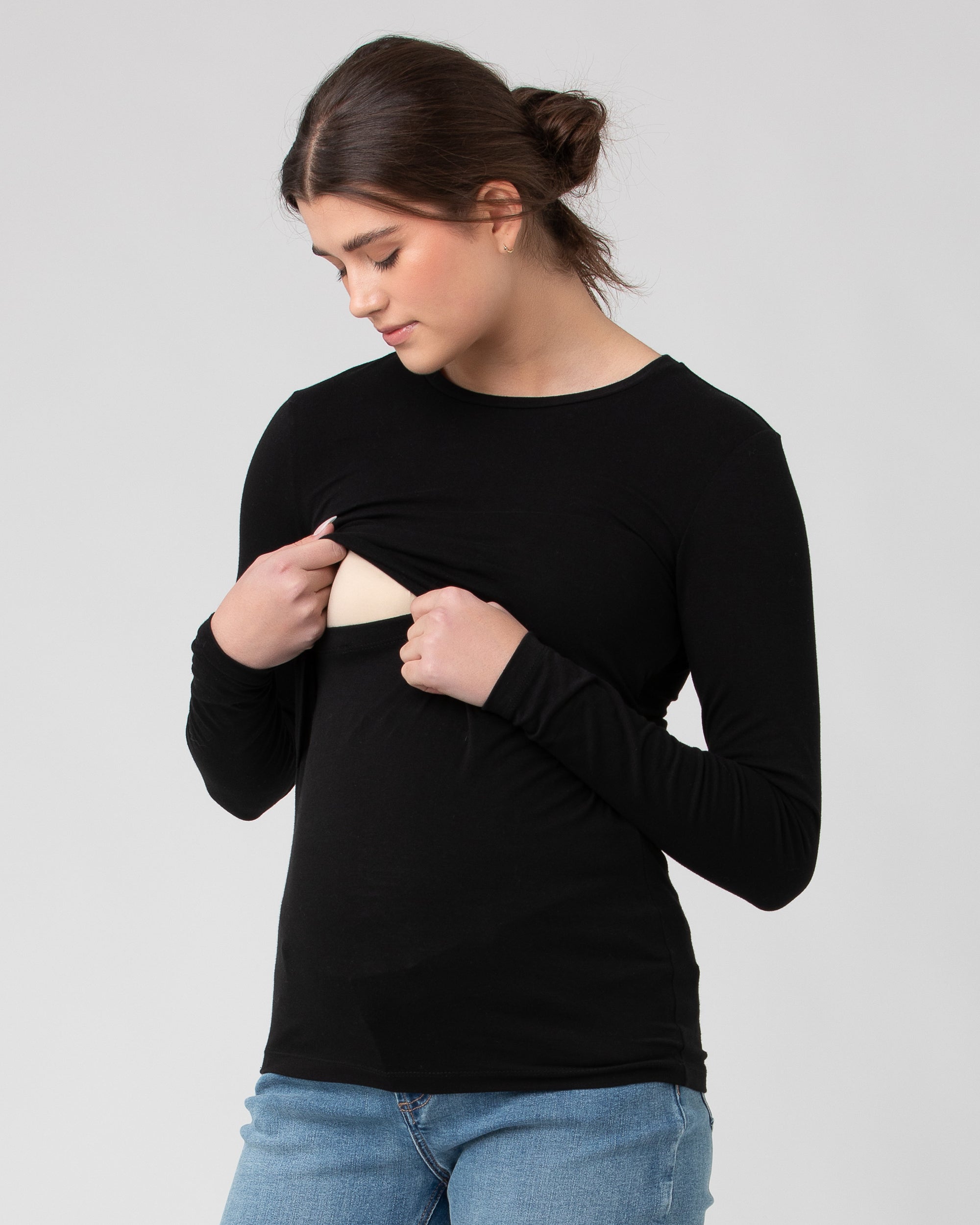 Org Cotton Nursing Top. Black