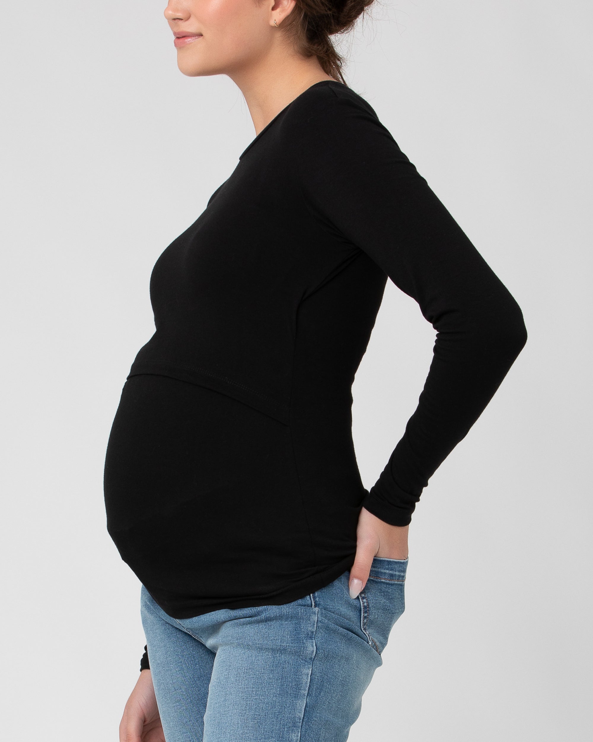 Org Cotton Nursing Top. Black