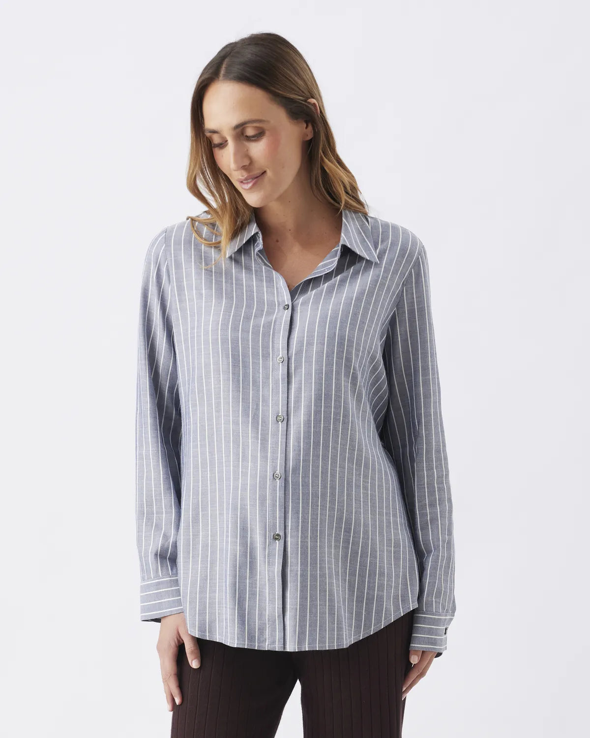 Millie Button Up Shirt Denim / White