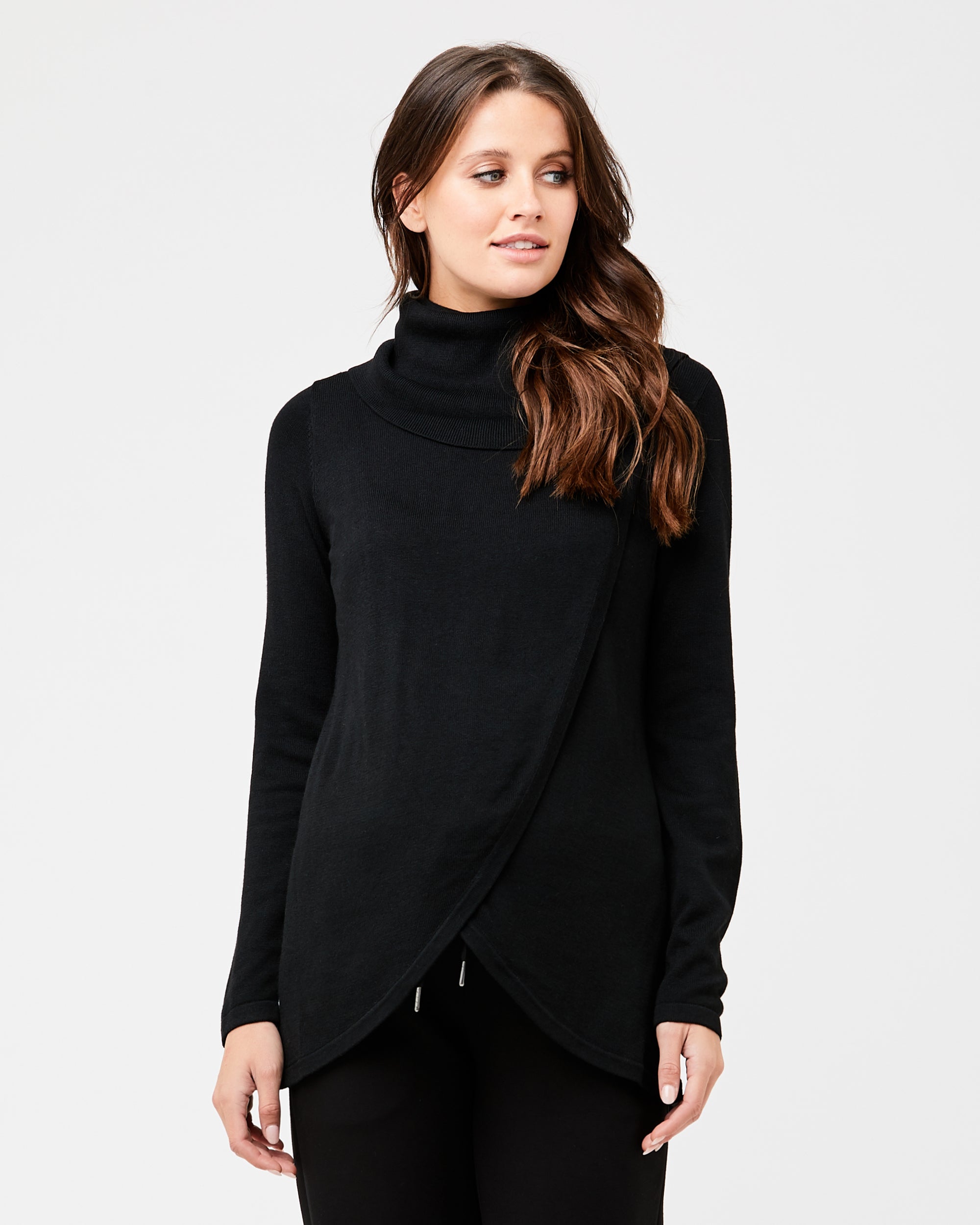 Cowl Neck Nursing Knit Black - Main Image
