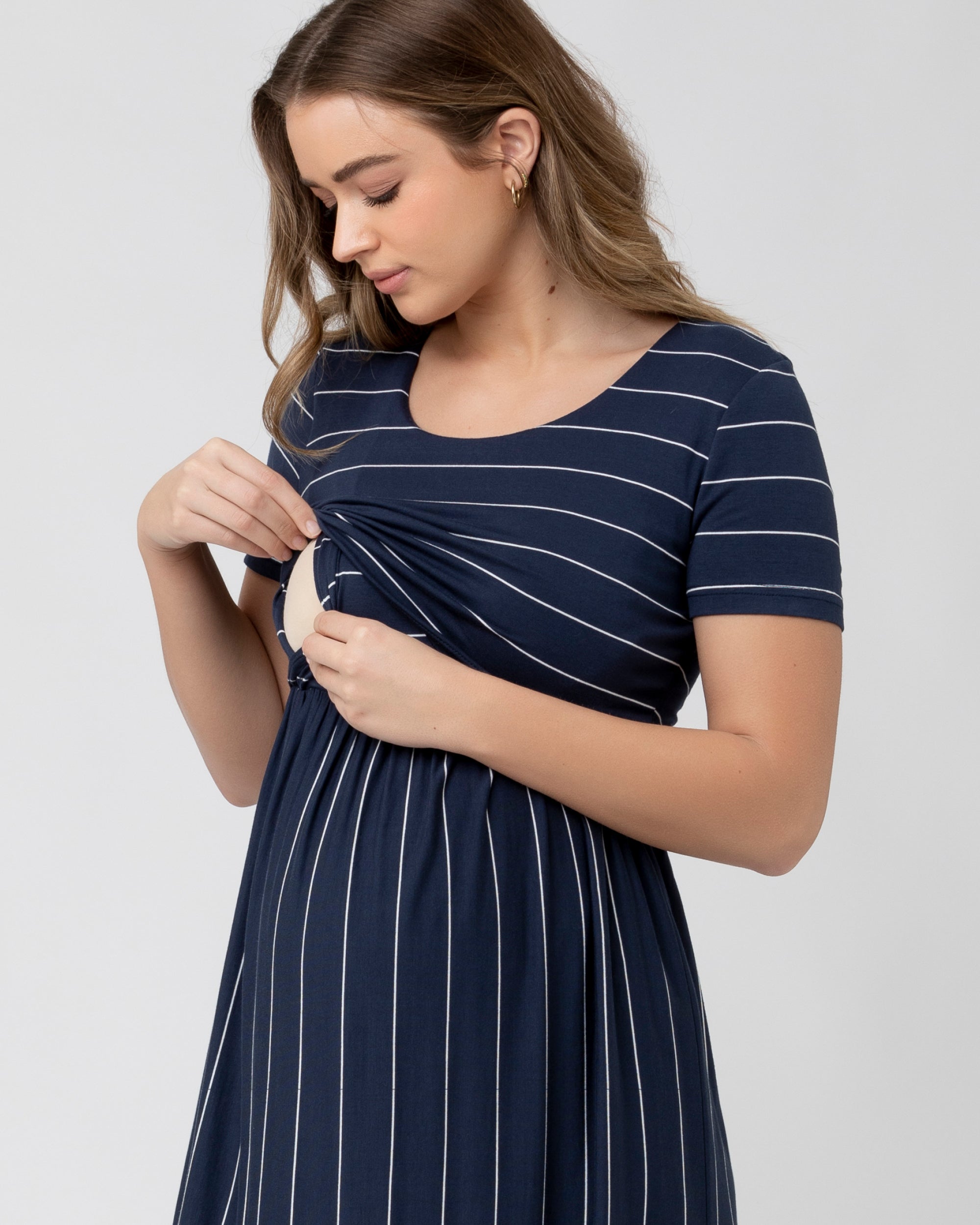 Crop Top Nursing Dress Indigo / White