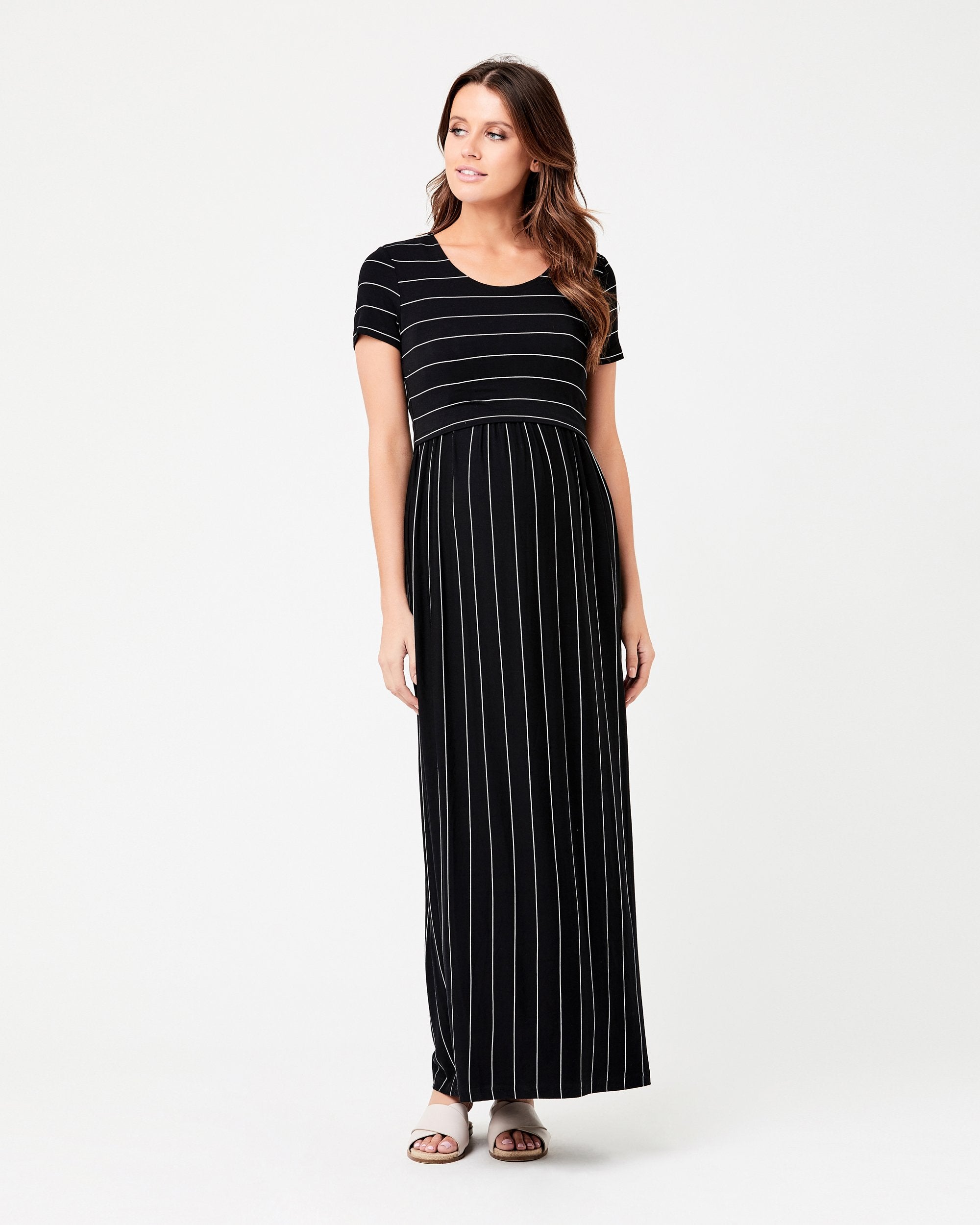Ripe Maxi Crop Top Nursing Dress in Black/White Size Large | Viscose/Elastane Ripe Maxi Crop Top Nursing Dress in Black/White Size Large | Viscose/Elastane
