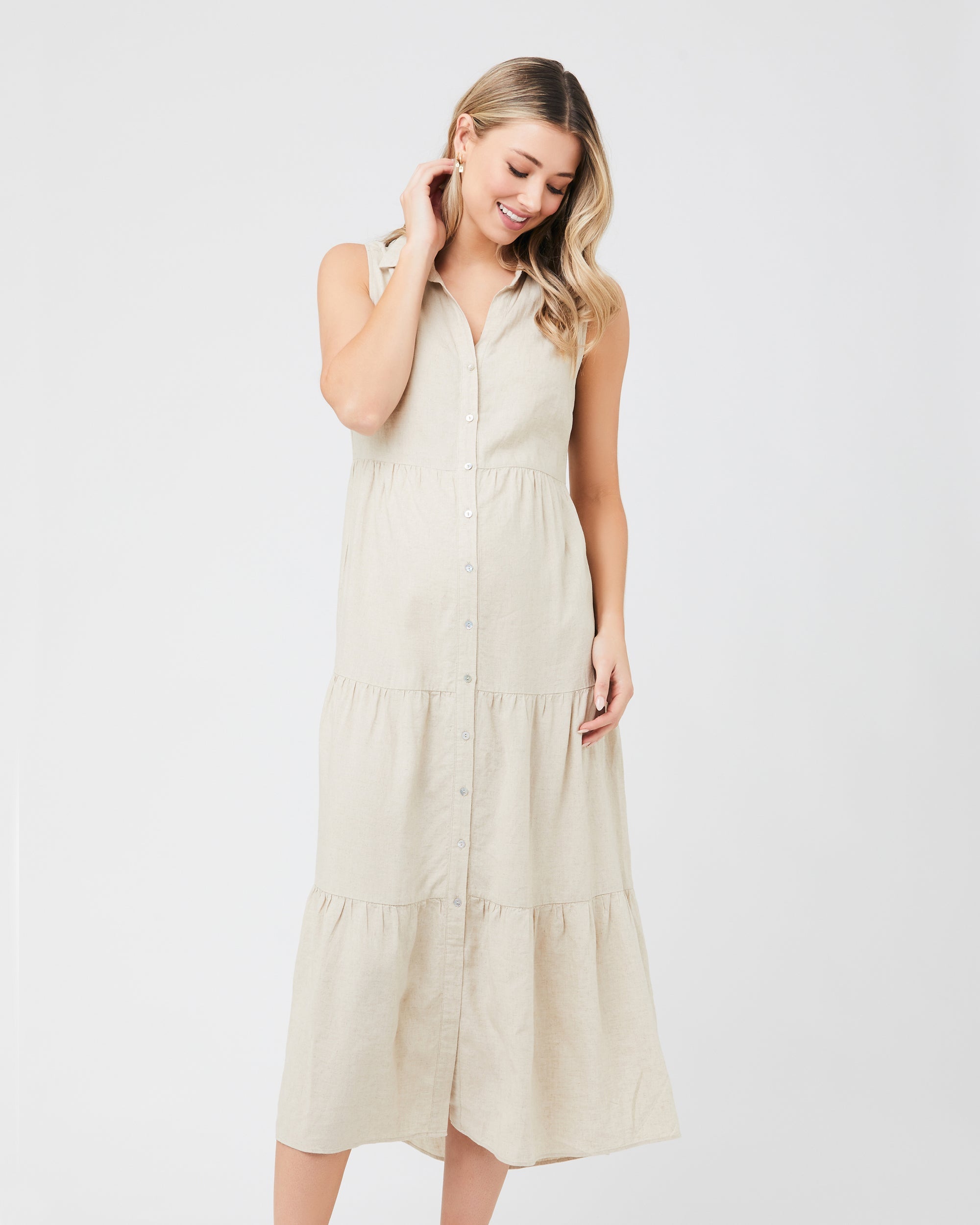 Tracy Tiered Linen Dress Natural
