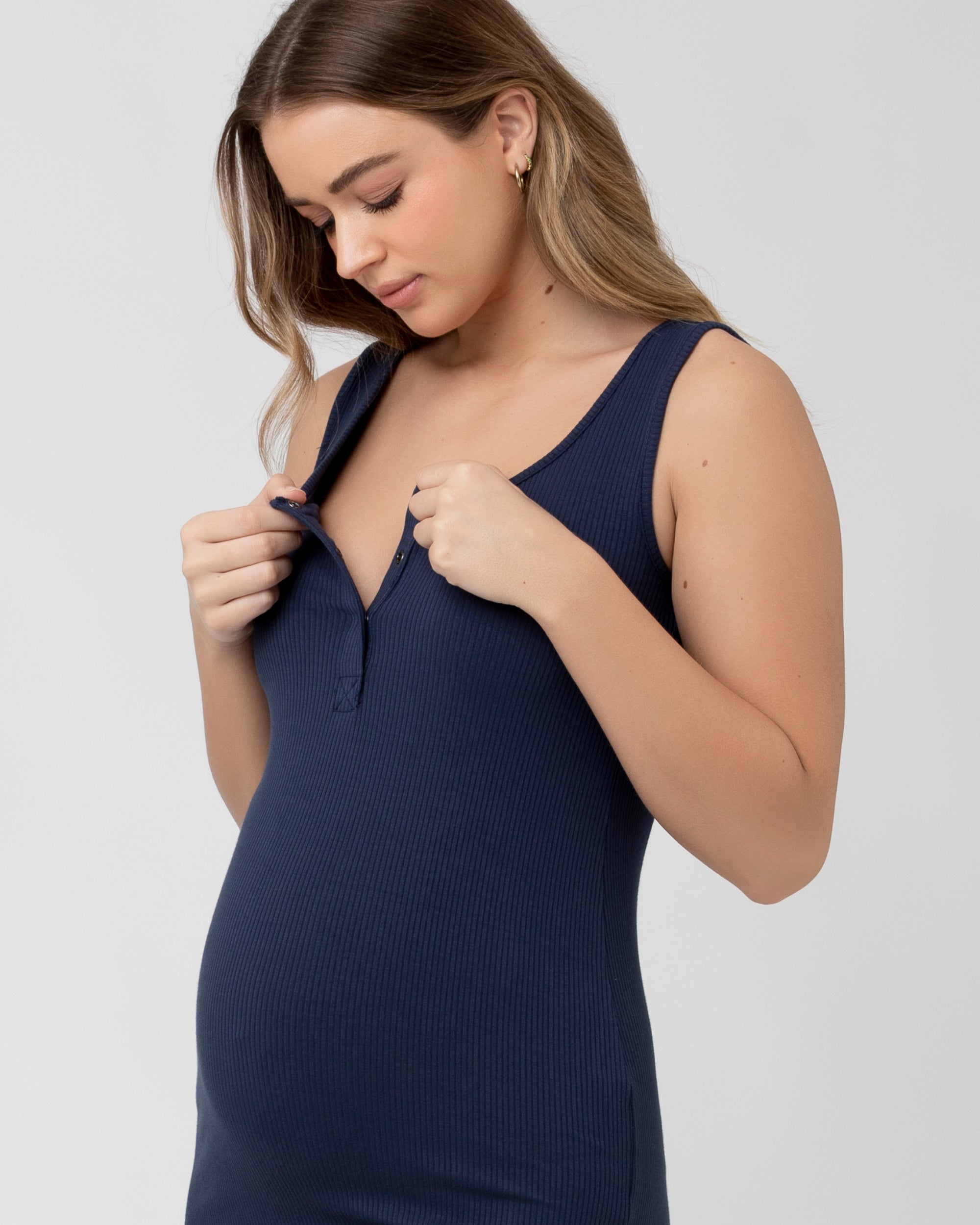 Penny Button Down Rib Dress Navy