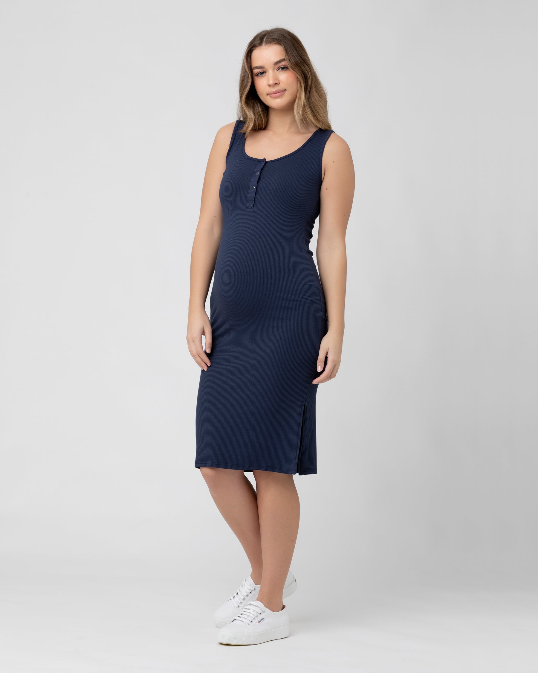 Penny Button Down Rib Dress Navy