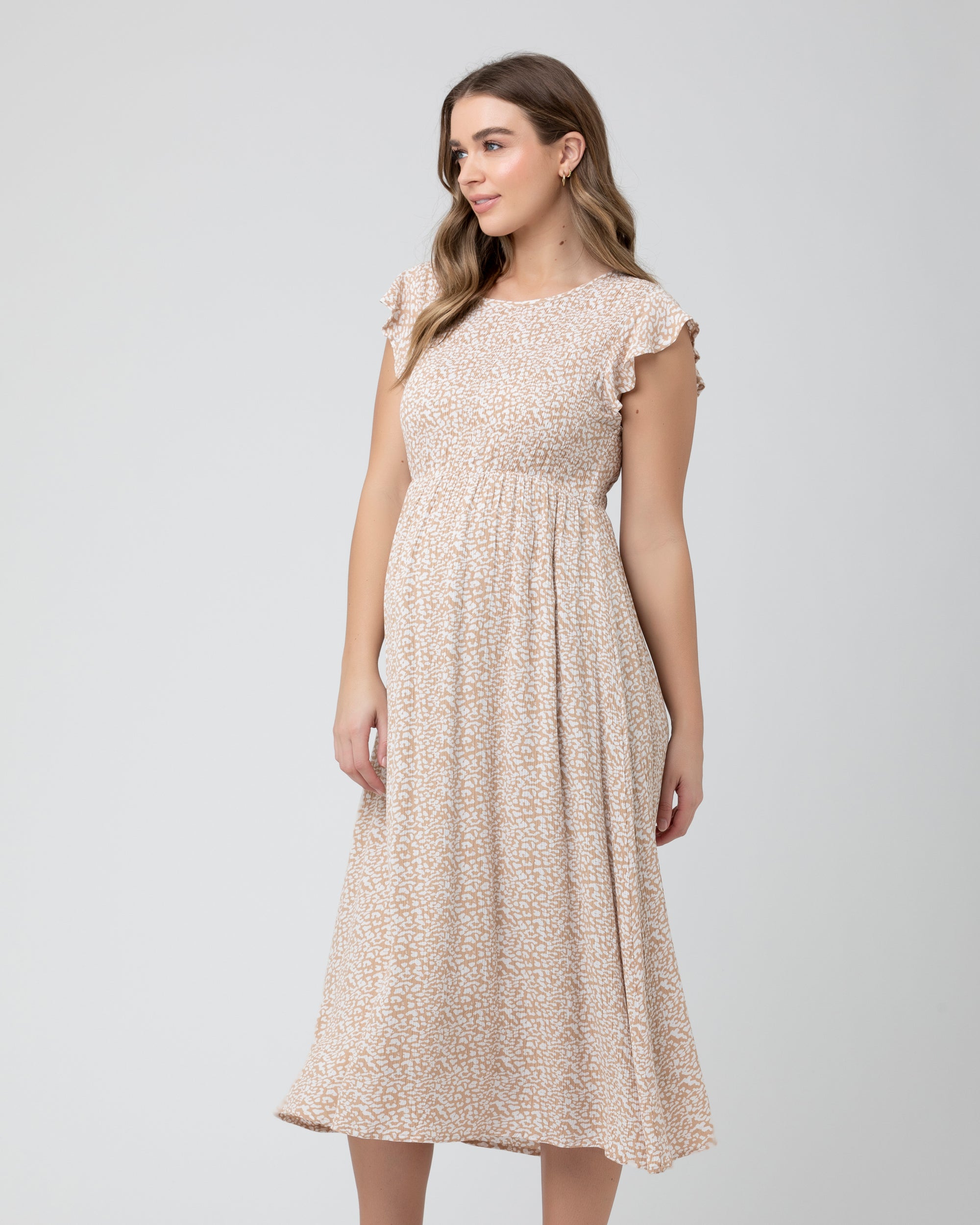 Erika Shirred Dress Natural /White