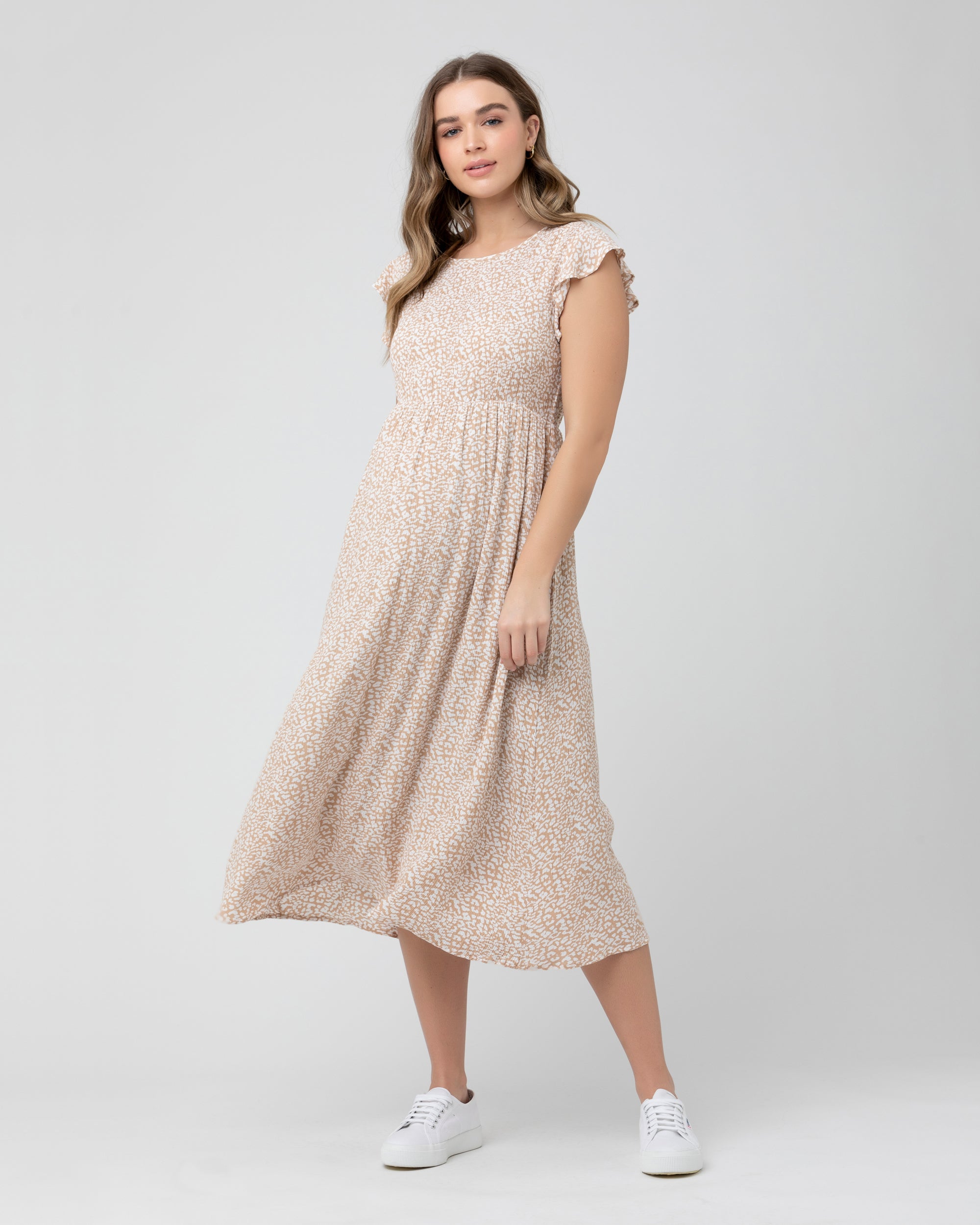 Erika Shirred Dress Natural /White