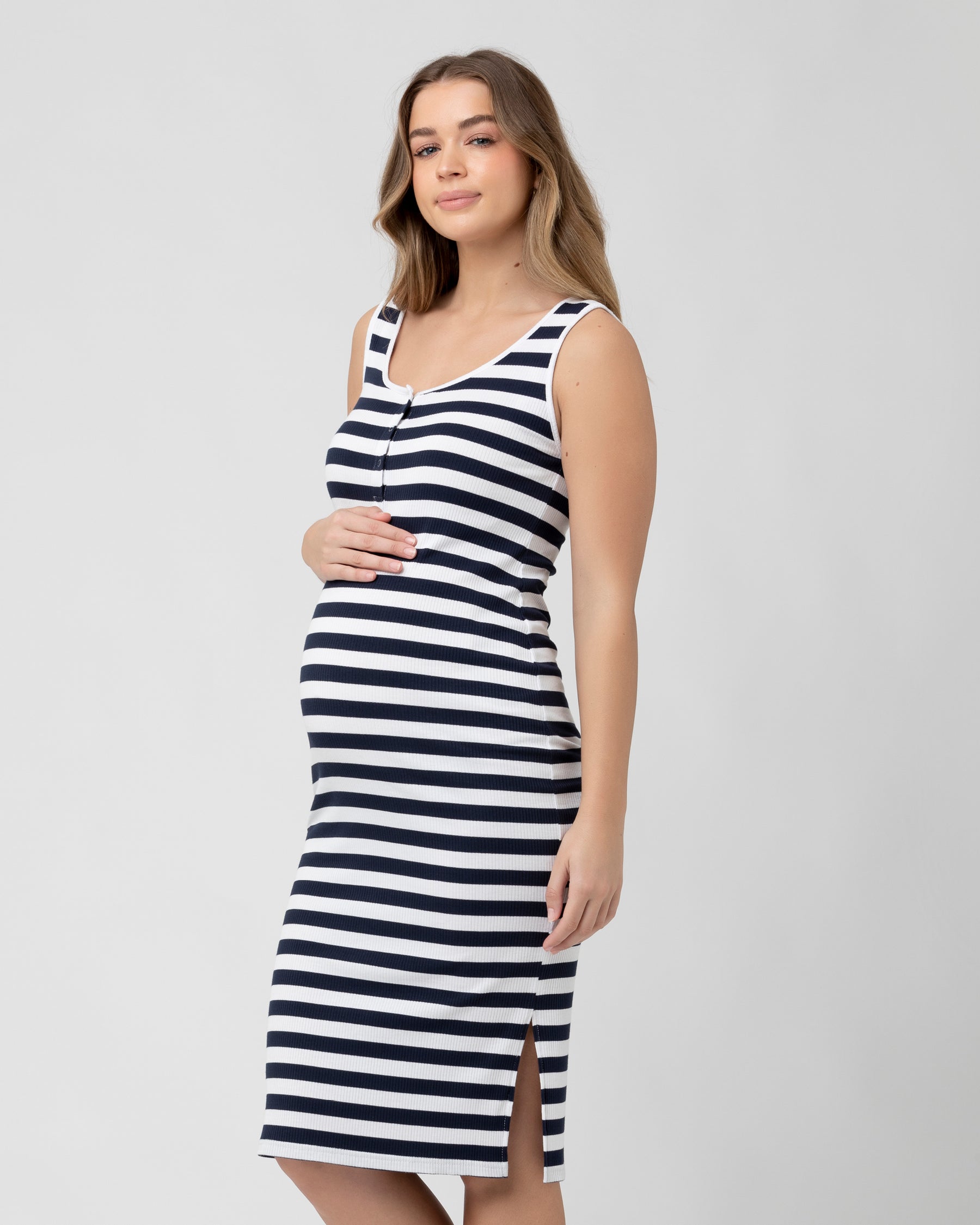 Lee Button Down Rib Dress Navy / White