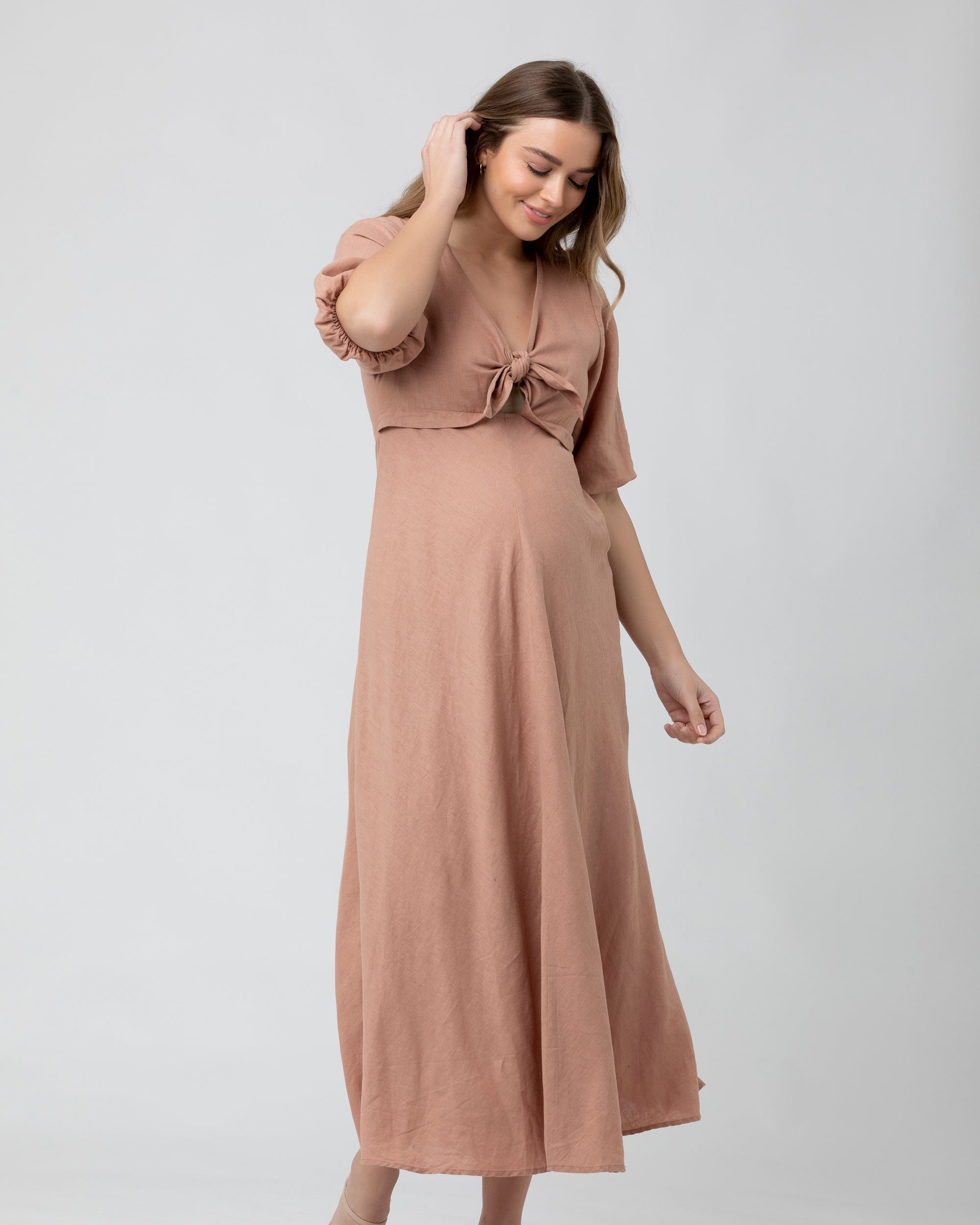 Camille Tie Front Linen Dress Clay