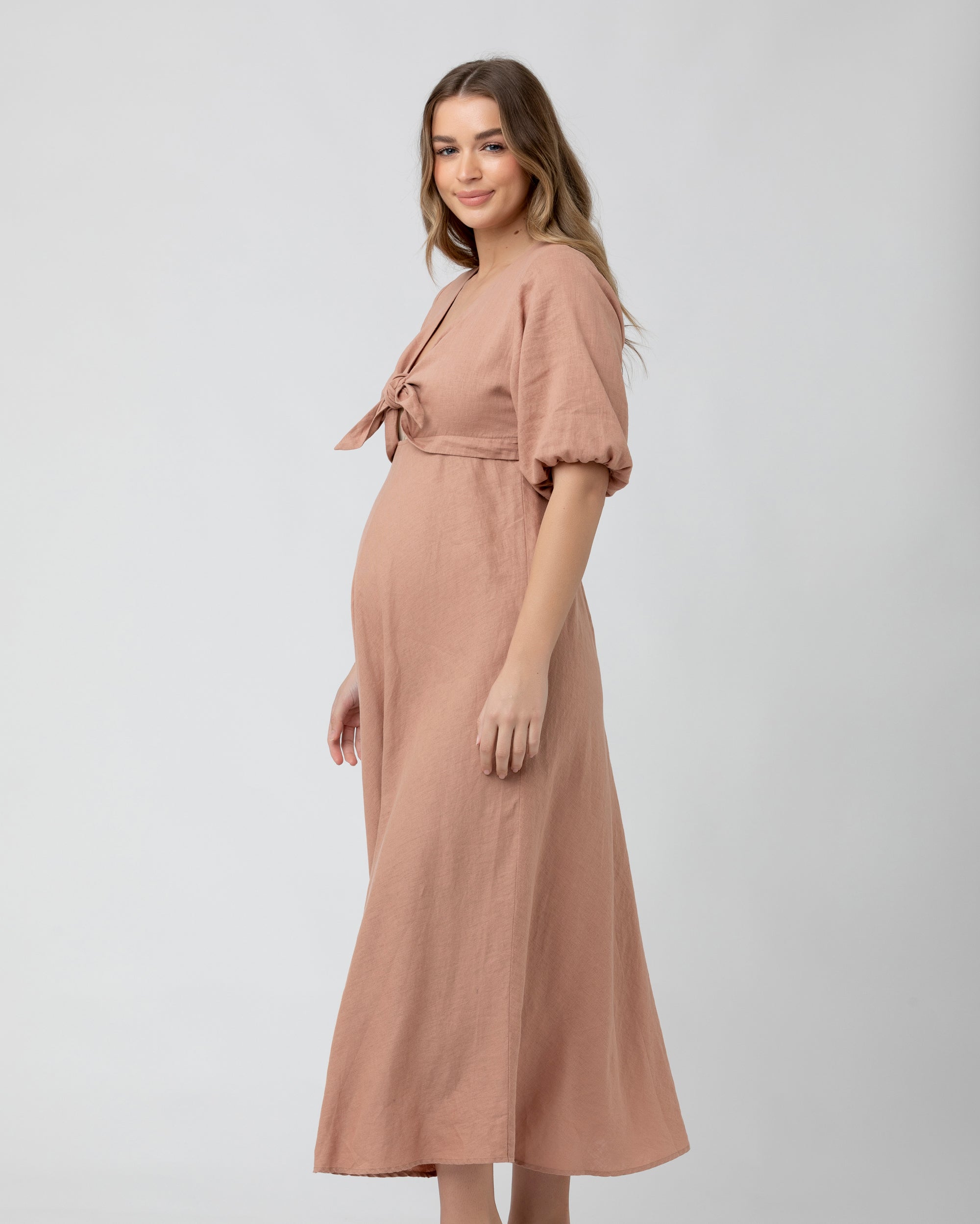 Camille Tie Front Linen Dress Clay