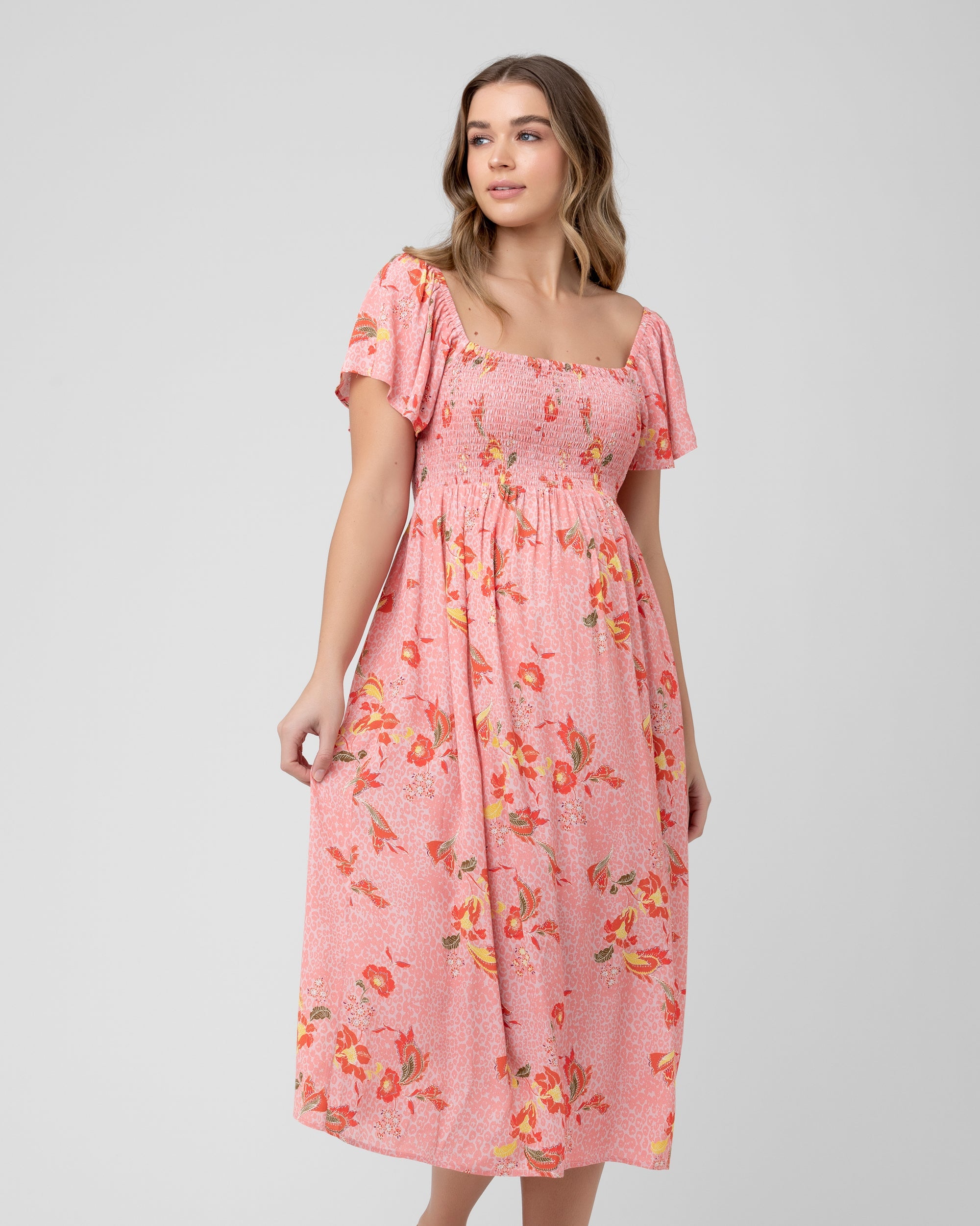 Ripe Maternity Maternity Libby Floral Smocked Dress - Pink Ripe Maternity Maternity Libby Floral Smocked Dress - Pink