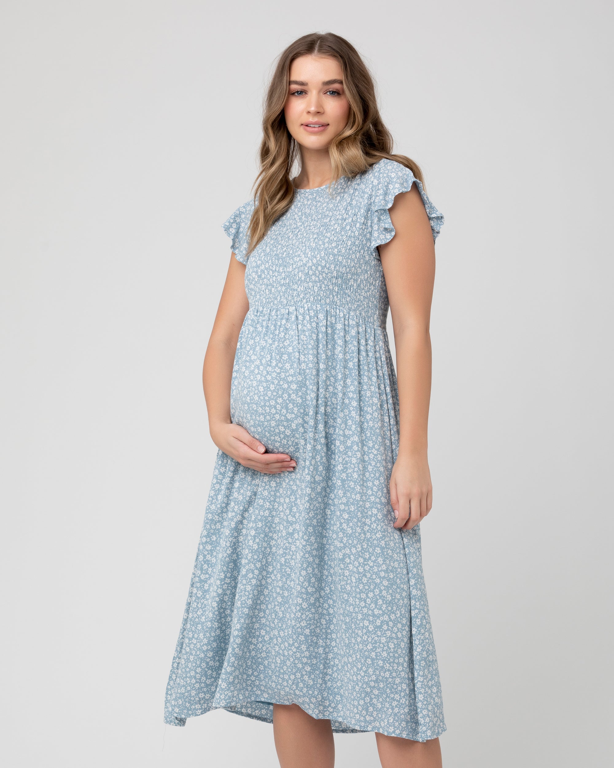 Ava Shirred Dress Petrol / White
