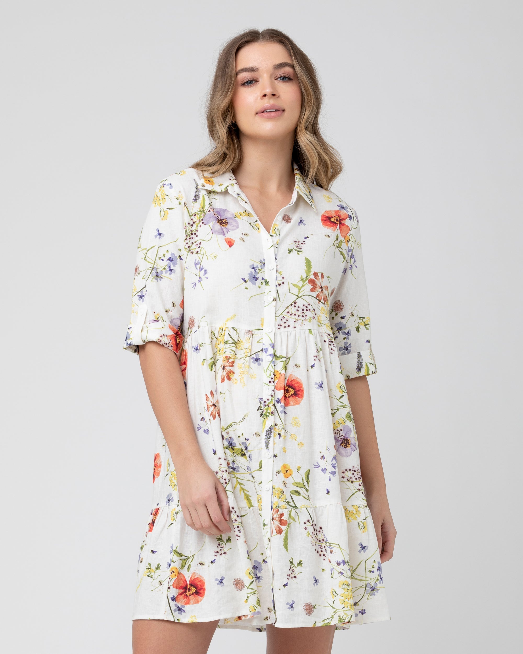 Bloom Button Through Dress Natural