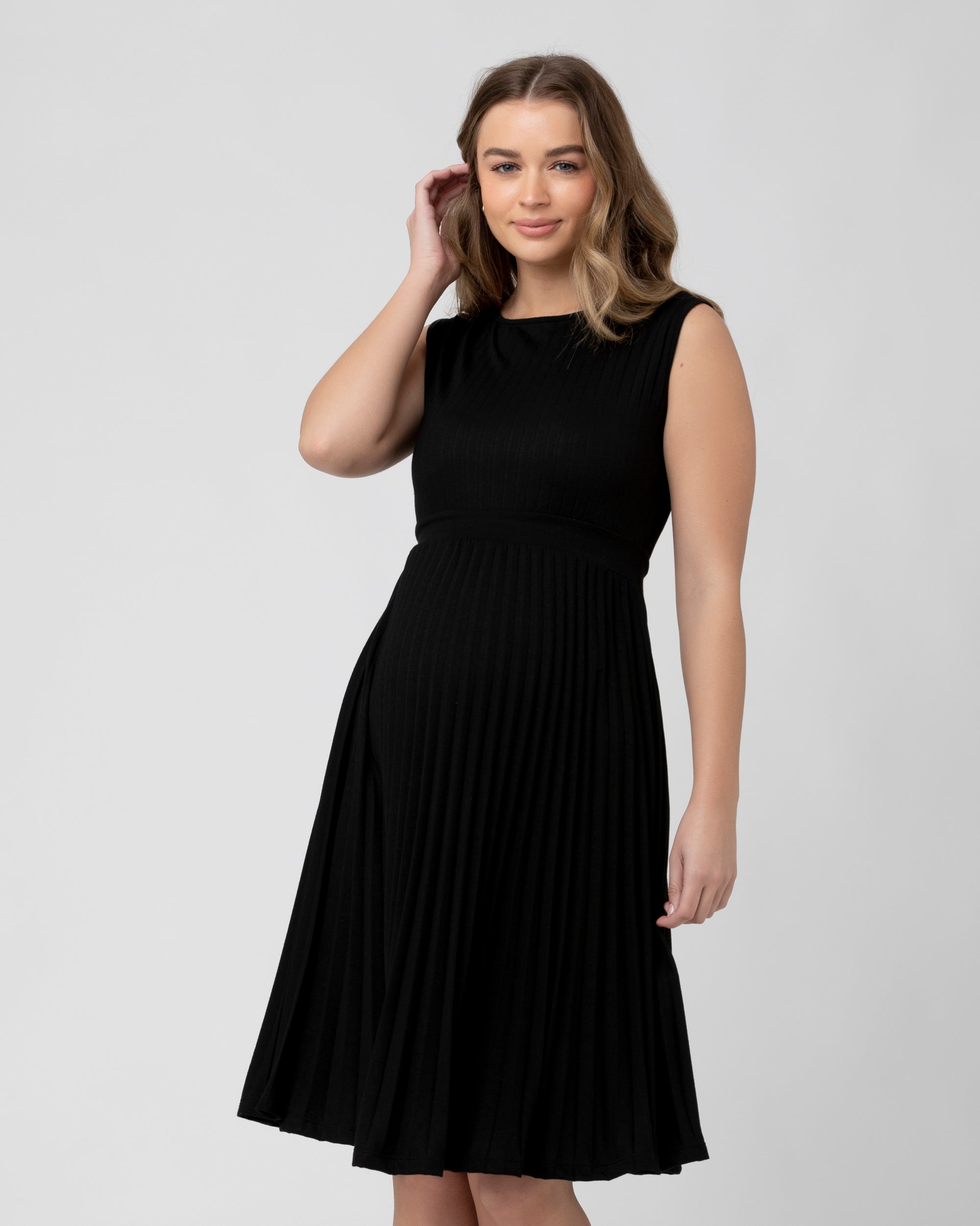 Knife Pleat Dress - Round Neck - Black Knife Pleat Dress - Round Neck - Black