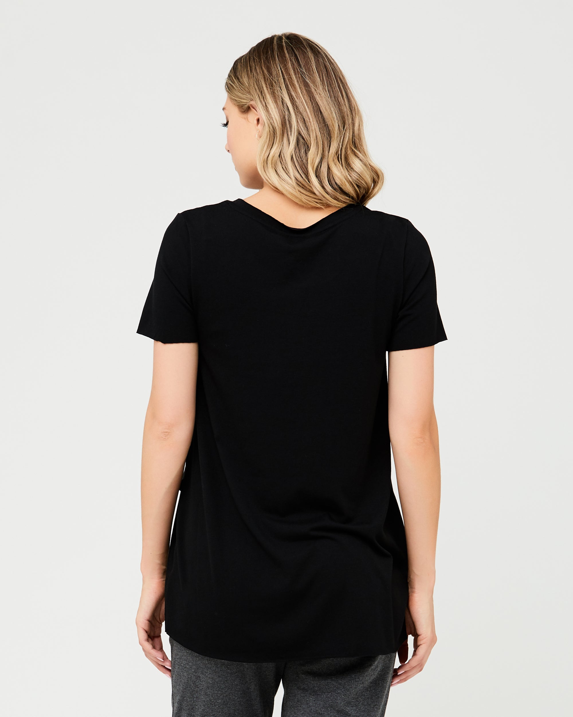 Short Sleeve Raw Edge Nursing Top Black