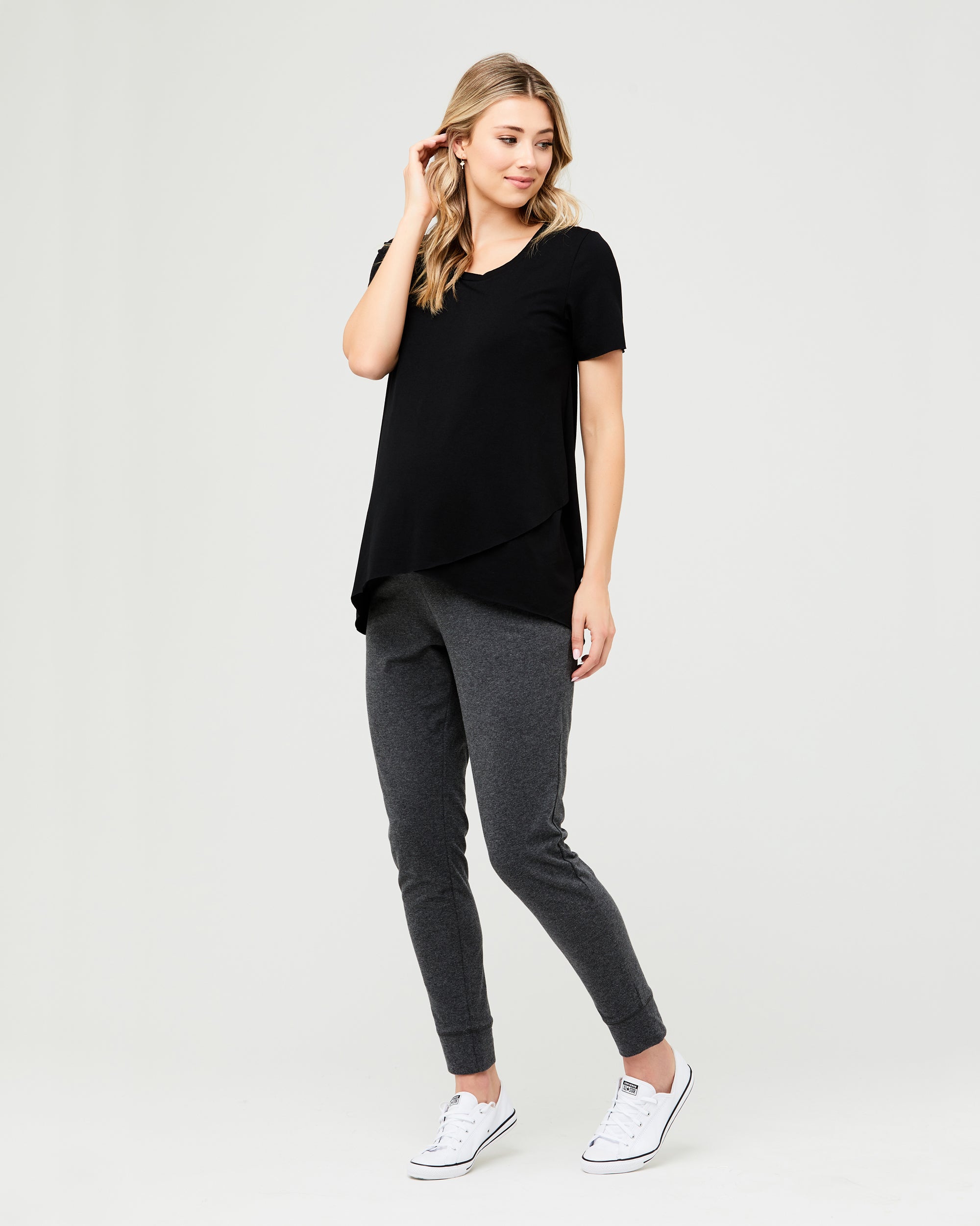 Short Sleeve Raw Edge Nursing Top Black