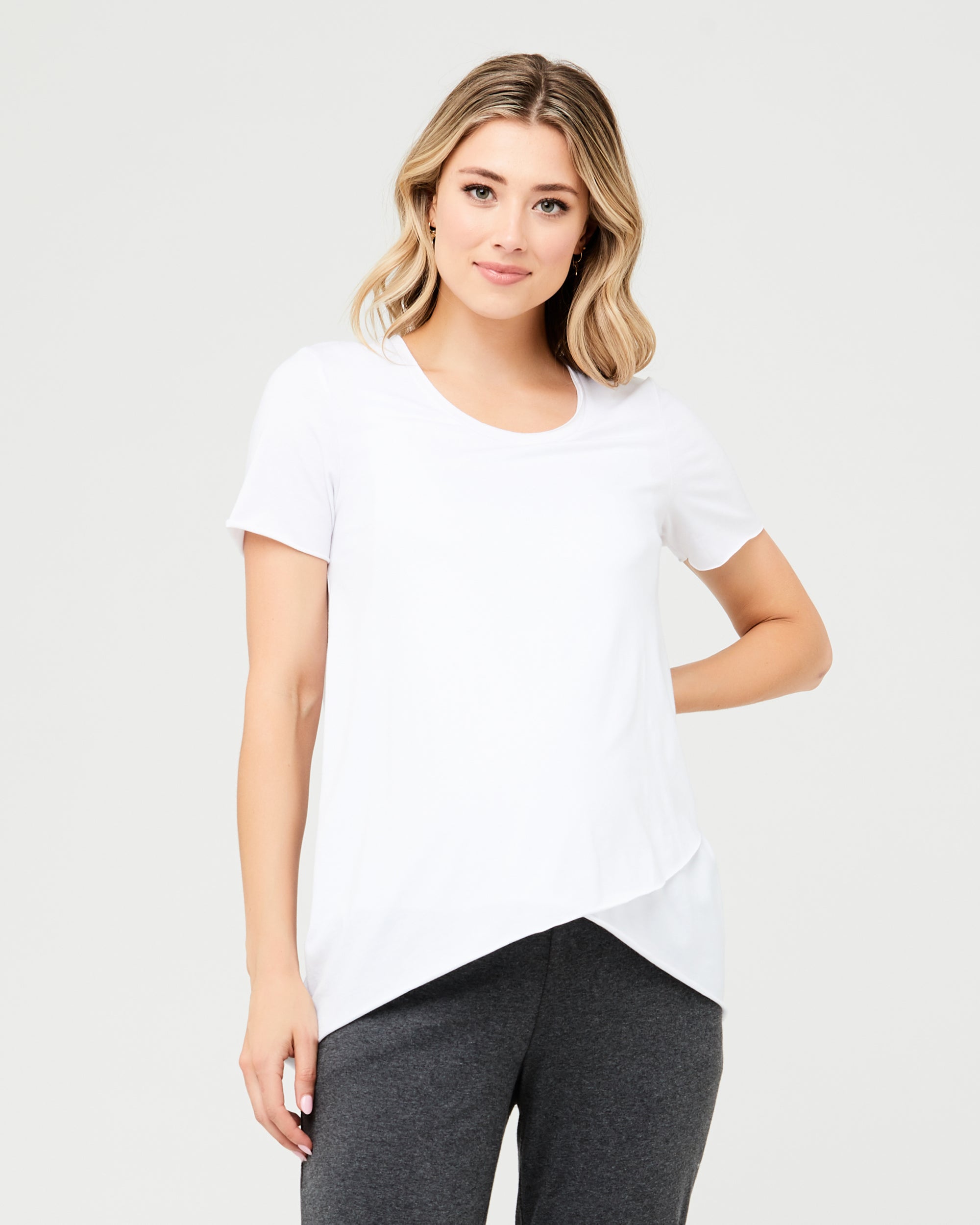 Short Sleeve Raw Edge Nursing Top White