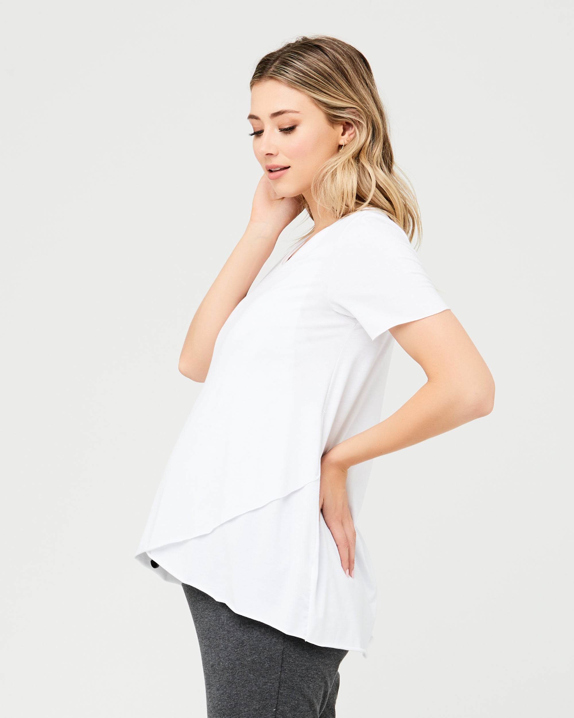 Short Sleeve Raw Edge Nursing Top White