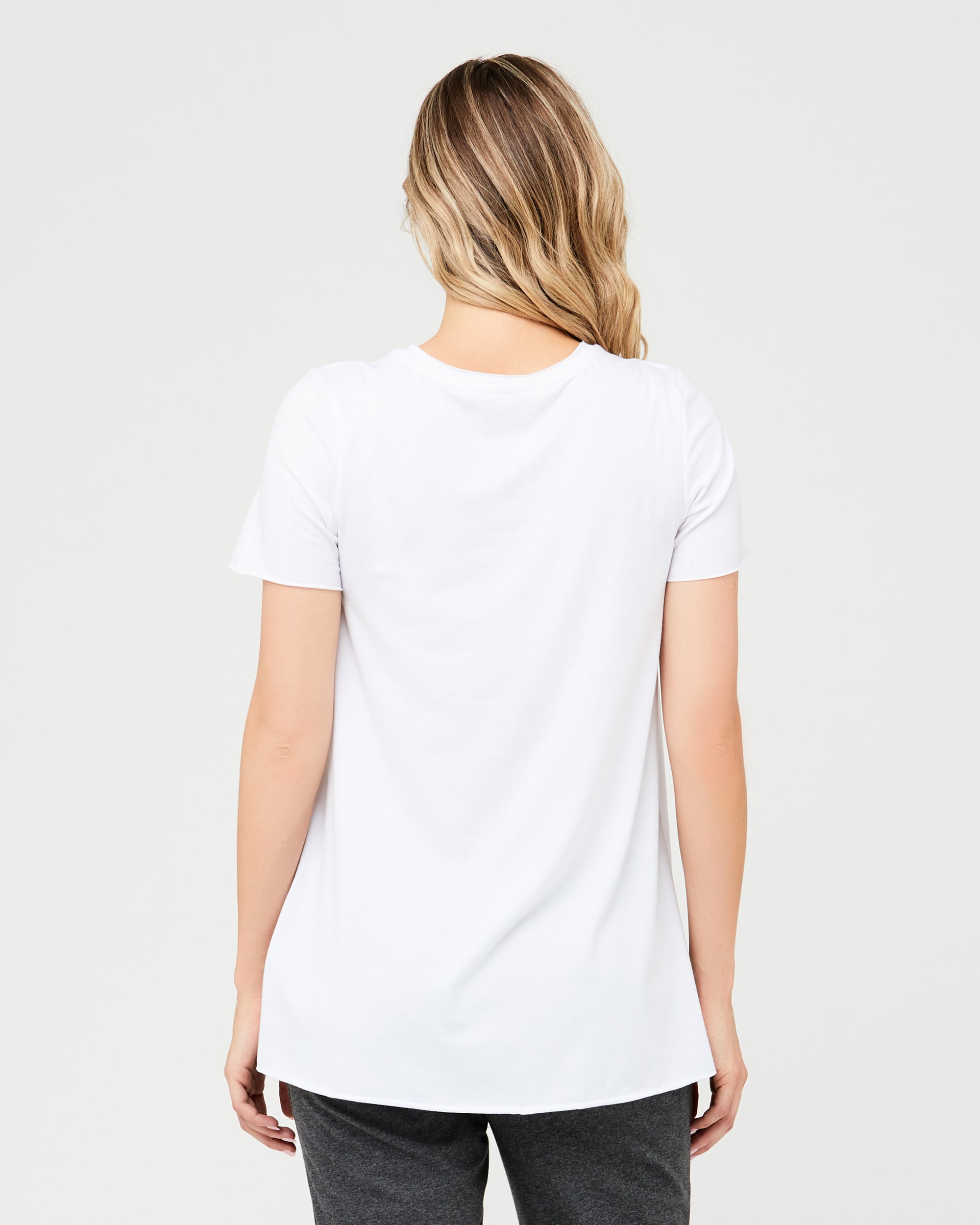 Short Sleeve Raw Edge Nursing Top White
