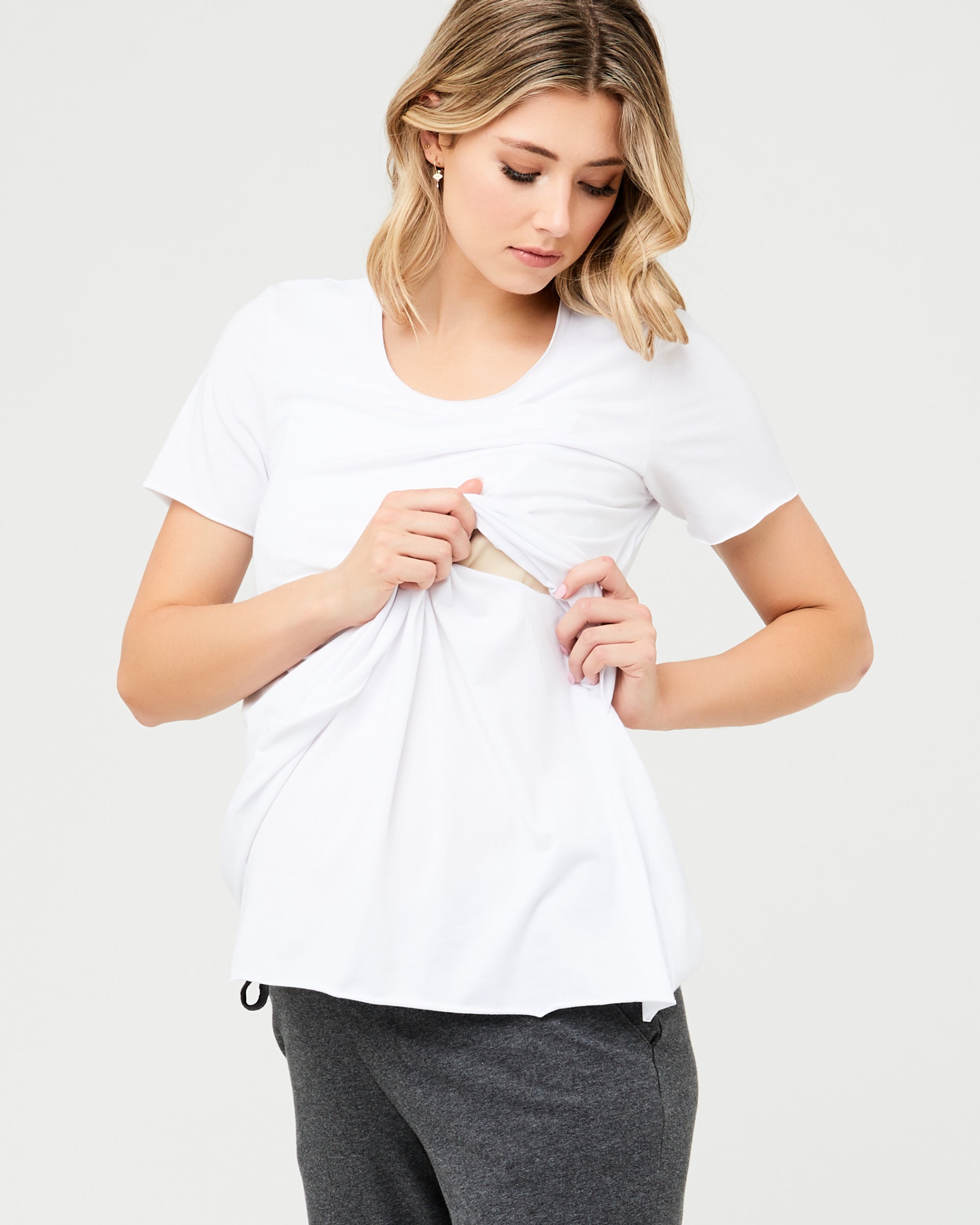 Short Sleeve Raw Edge Nursing Top White