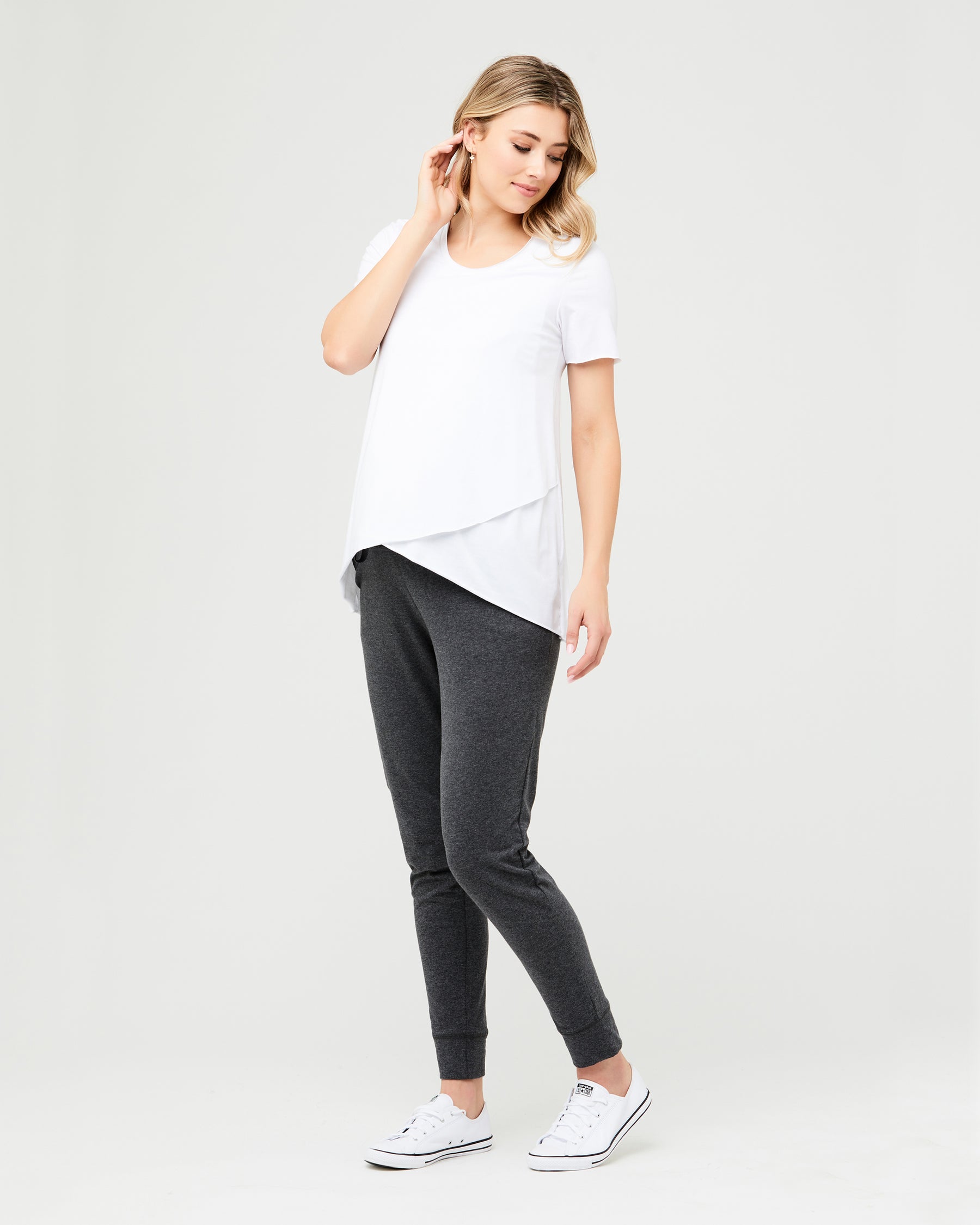 Short Sleeve Raw Edge Nursing Top White