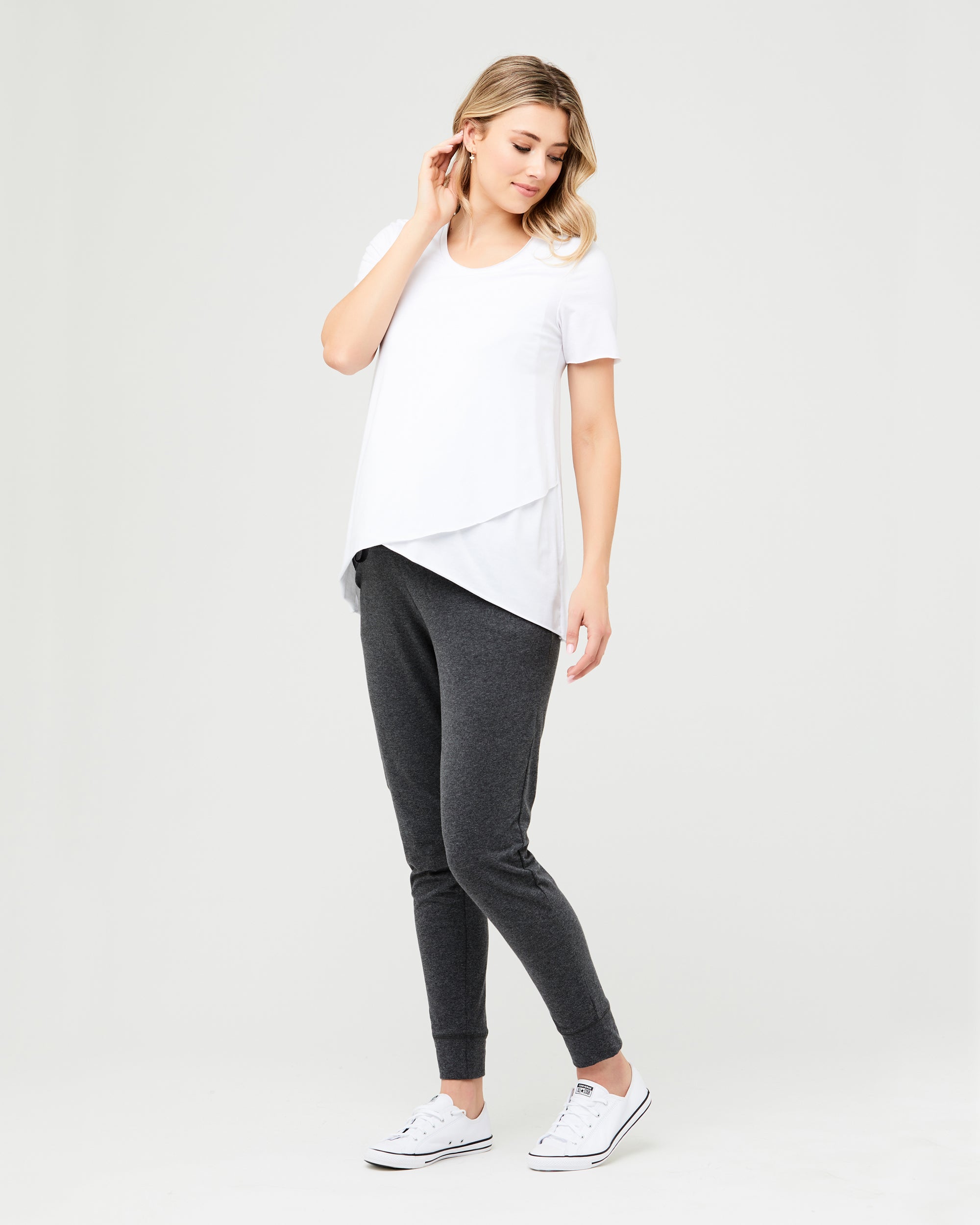 Short Sleeve Raw Edge Nursing Top White