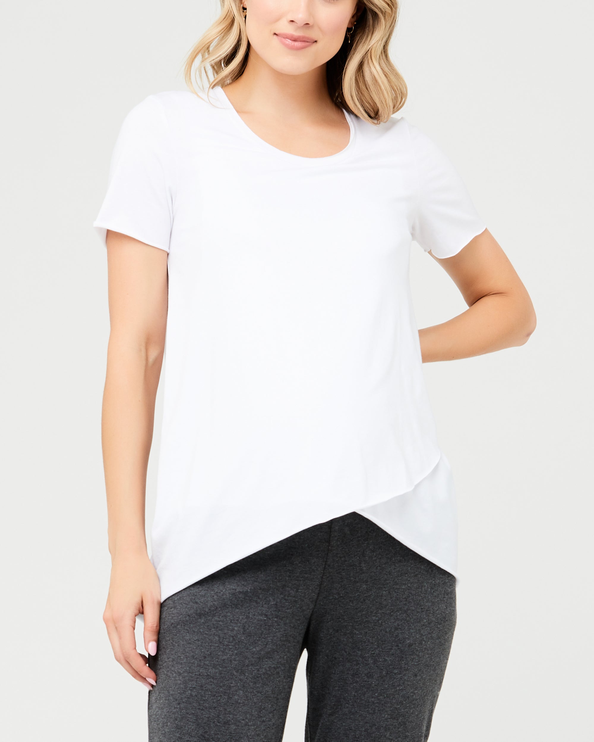 Short Sleeve Raw Edge Nursing Top White