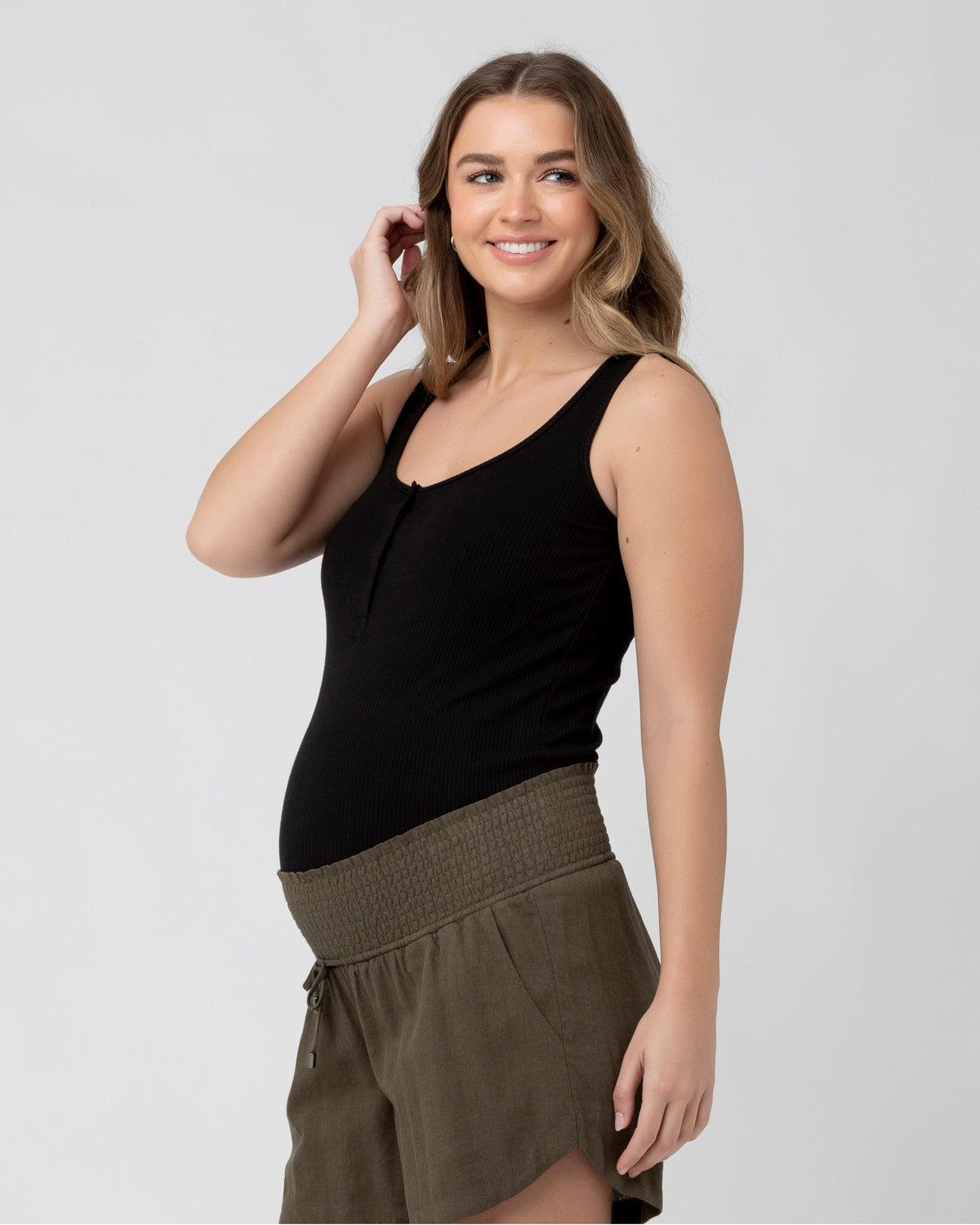 Izzy Button Down Rib Tank Black