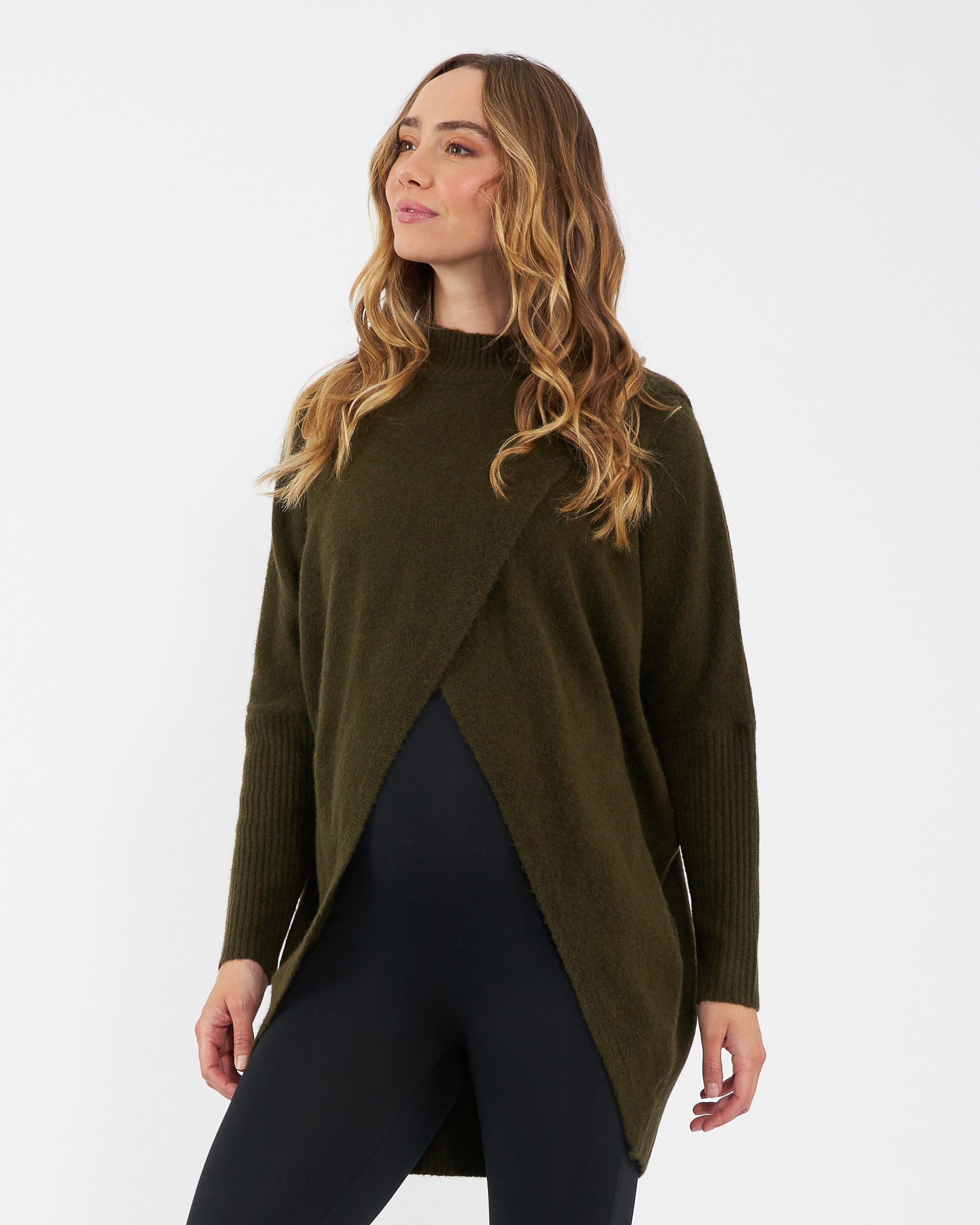 Hallie Cross Over Knit Khaki