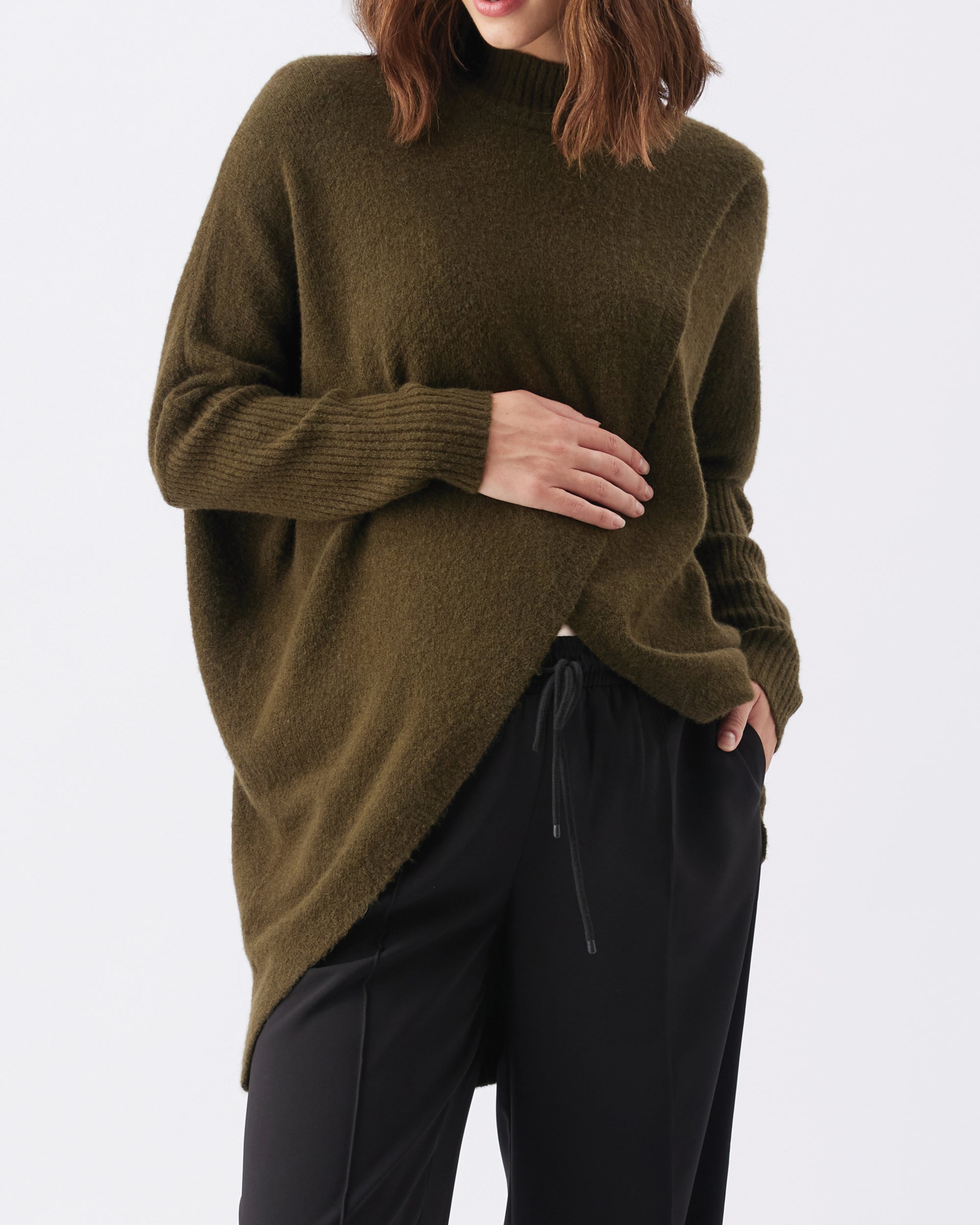 Hallie Cross Over Knit Khaki