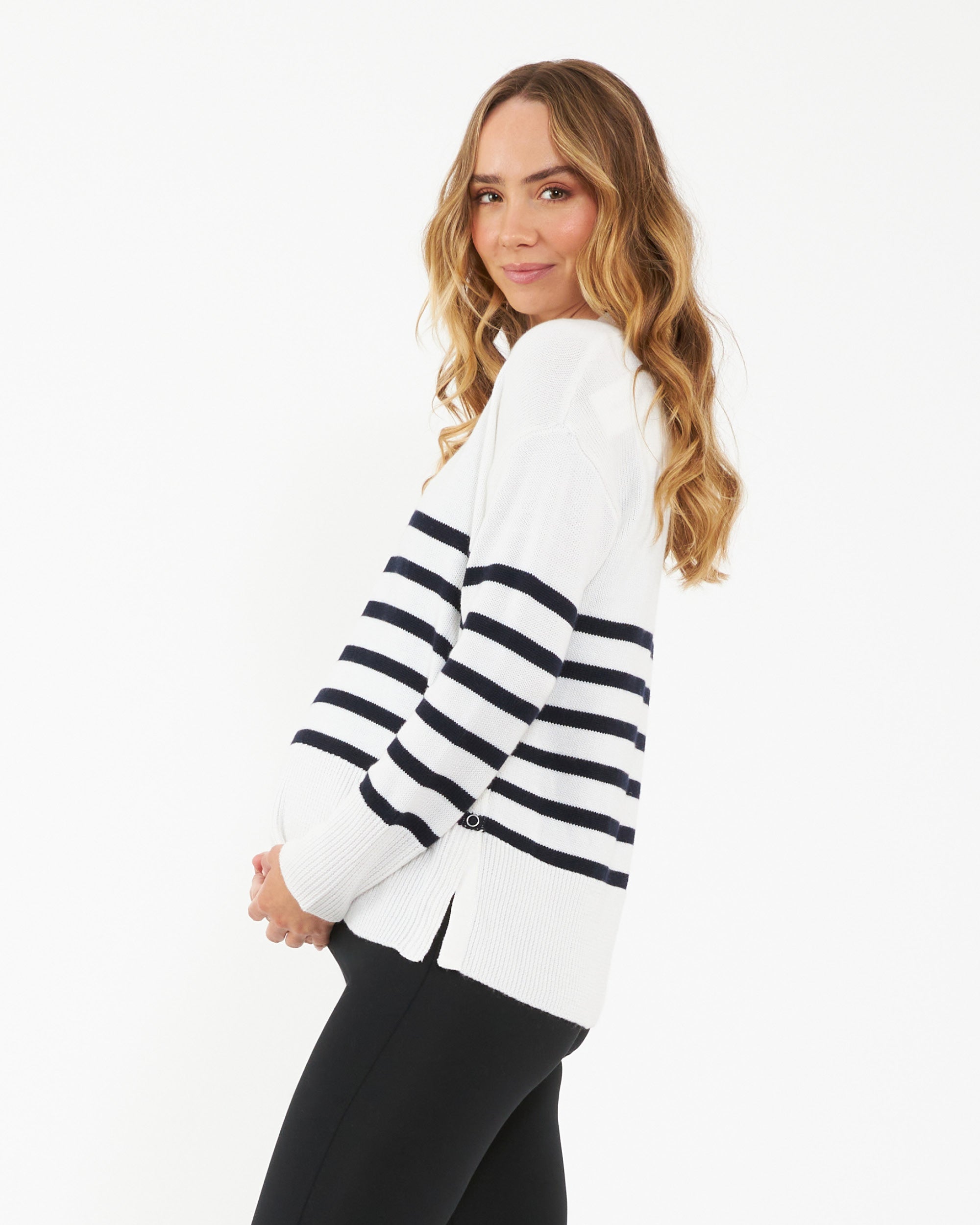 Hanna Nursing Knit  White / Navy