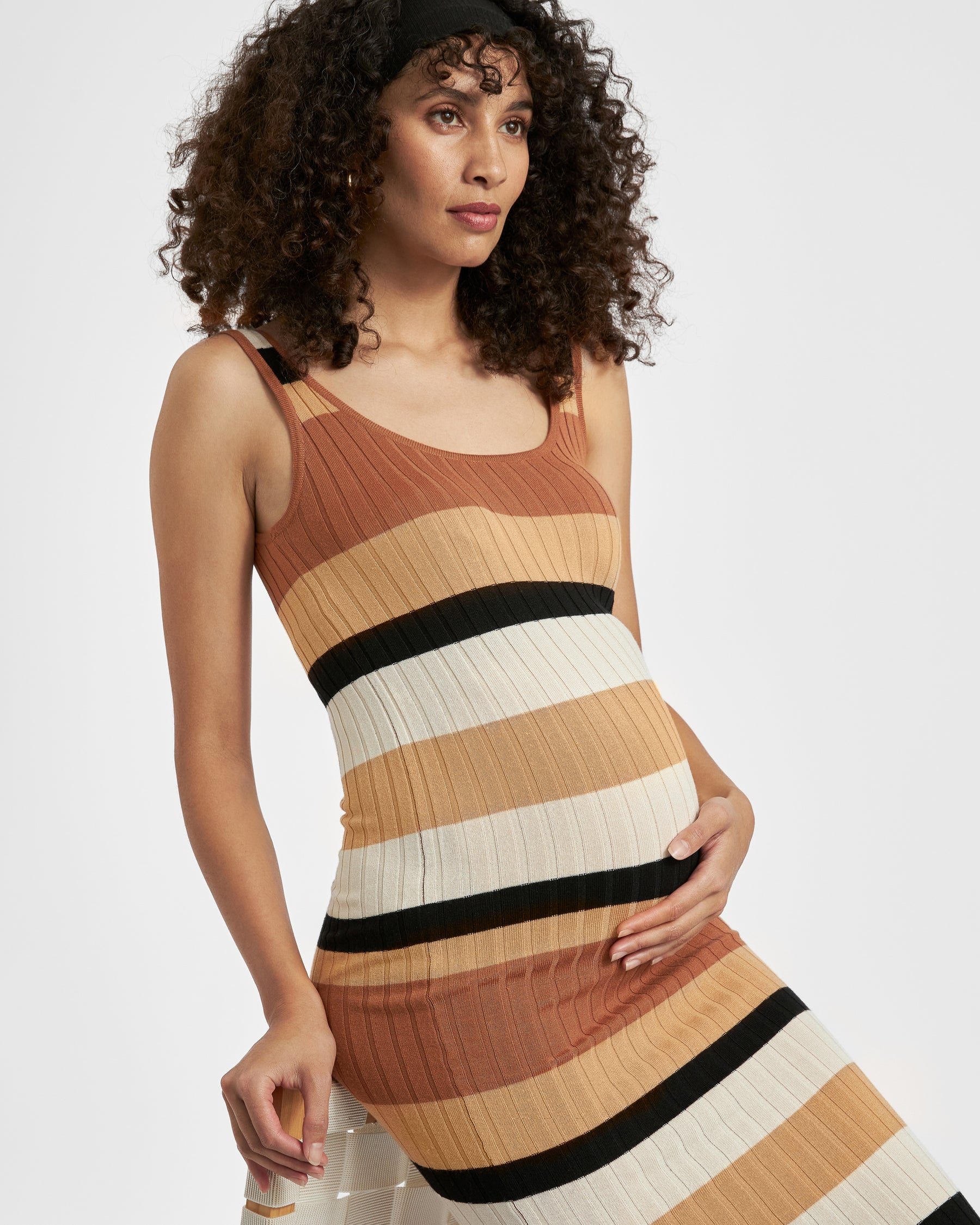 Sarah Stripe Knit Dress  Amber / Natural / Black
