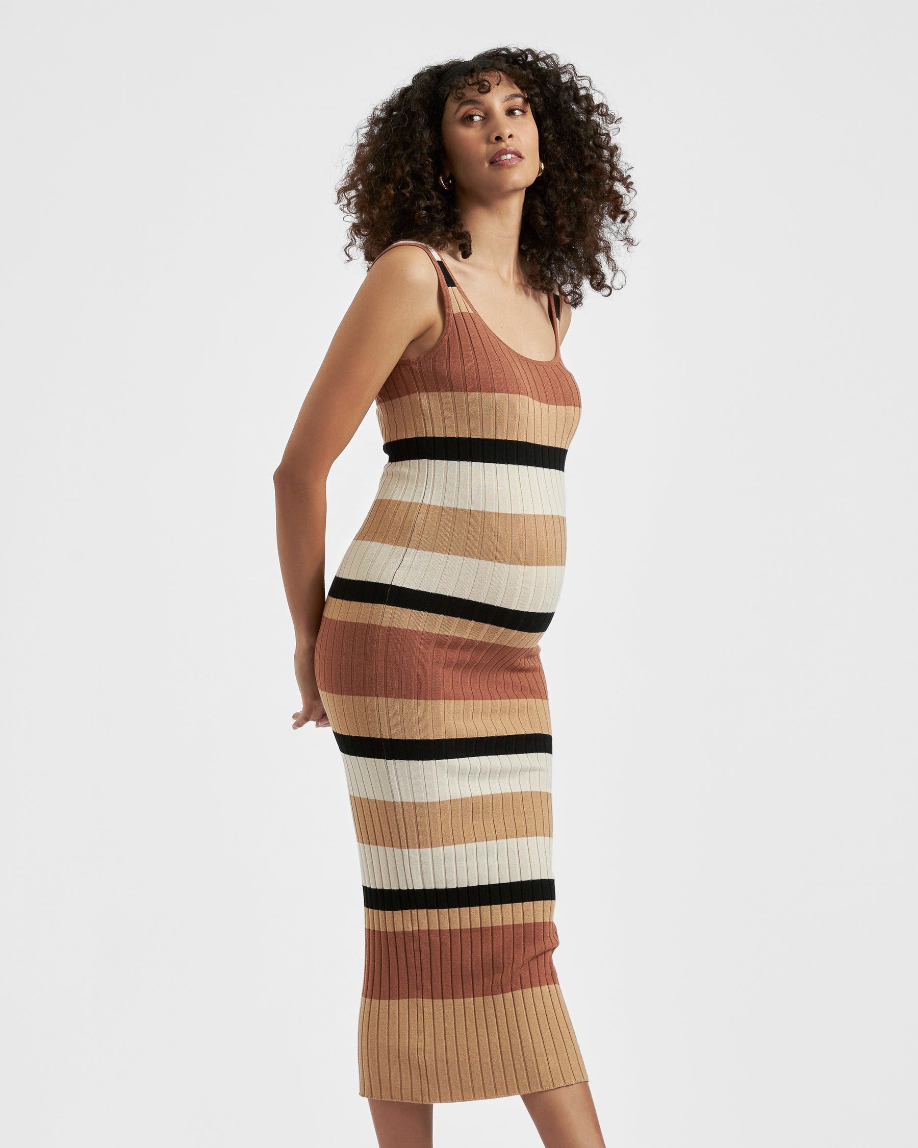 Sarah Stripe Knit Dress  Amber / Natural / Black