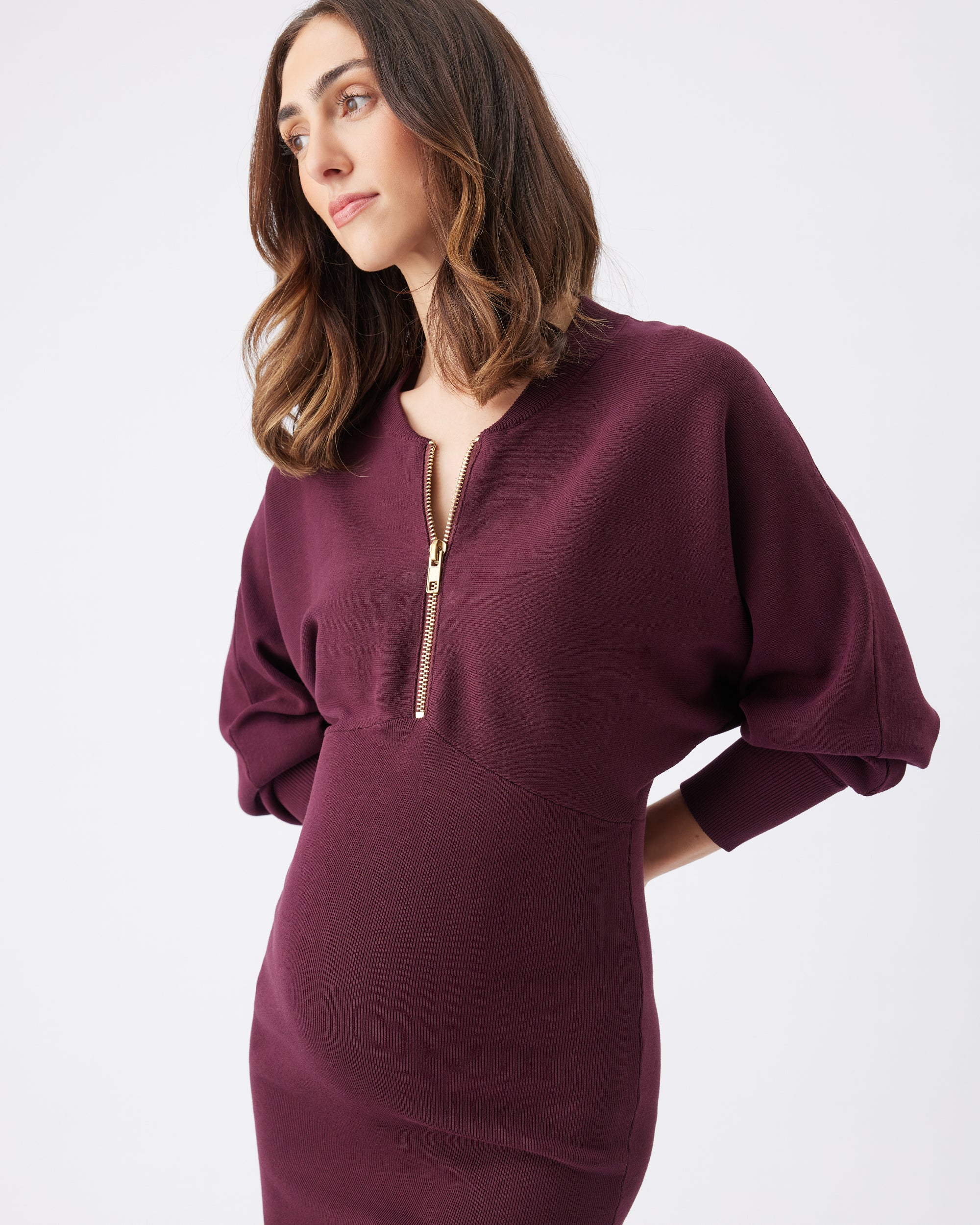 Zip Knit Nursing Dress Maroon