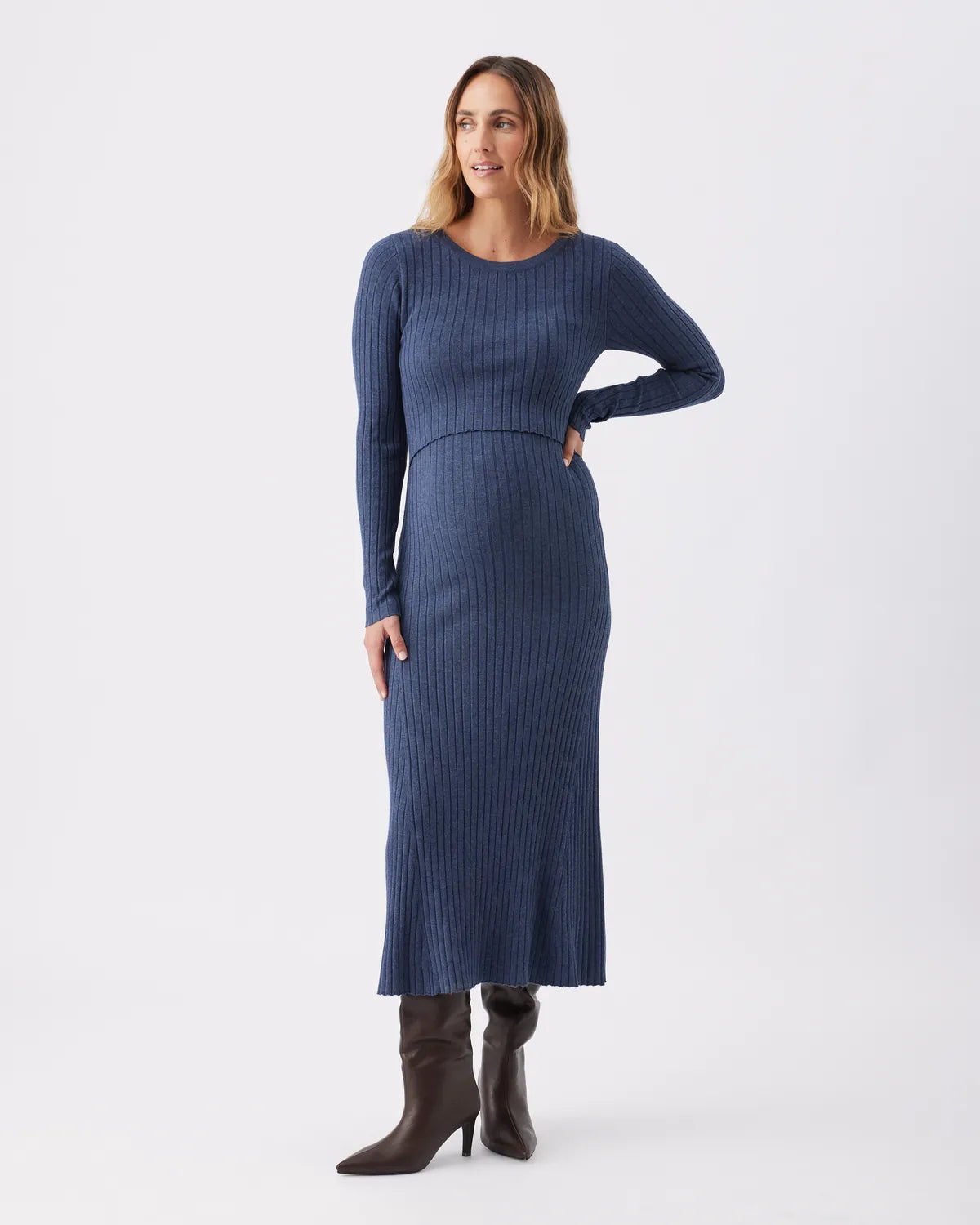 Eden Knit Nursing Dress  Denim Marle