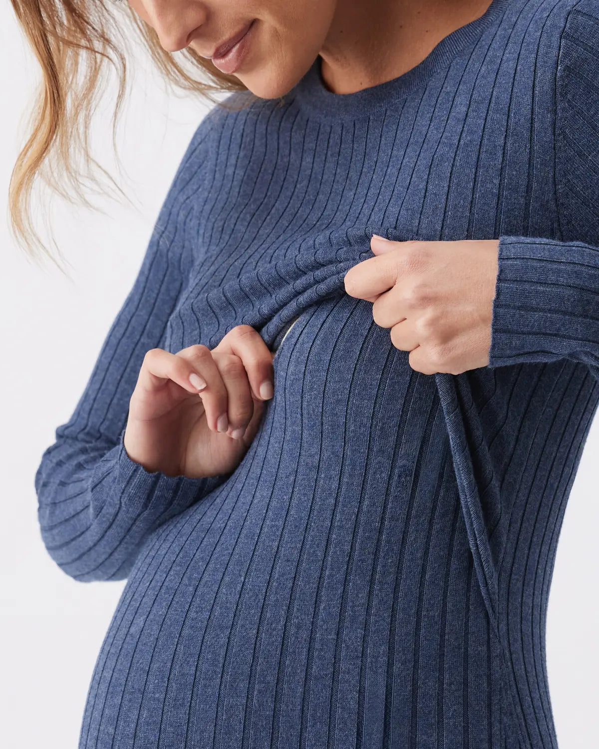 Eden Knit Nursing Dress  Denim Marle