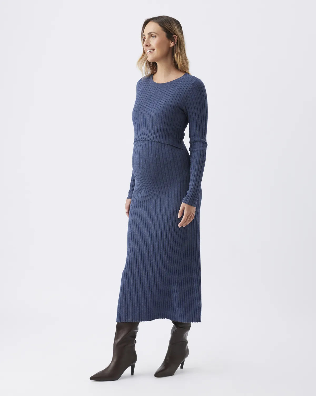 Eden Knit Nursing Dress  Denim Marle