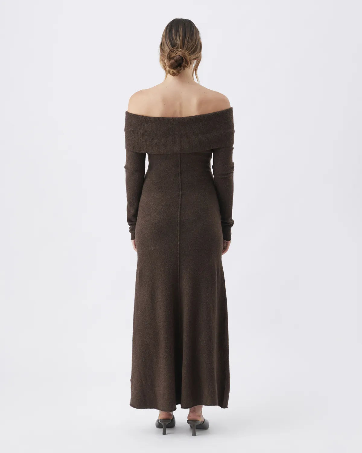 Tyla Off Shoulder Knit Dress  Chocolate