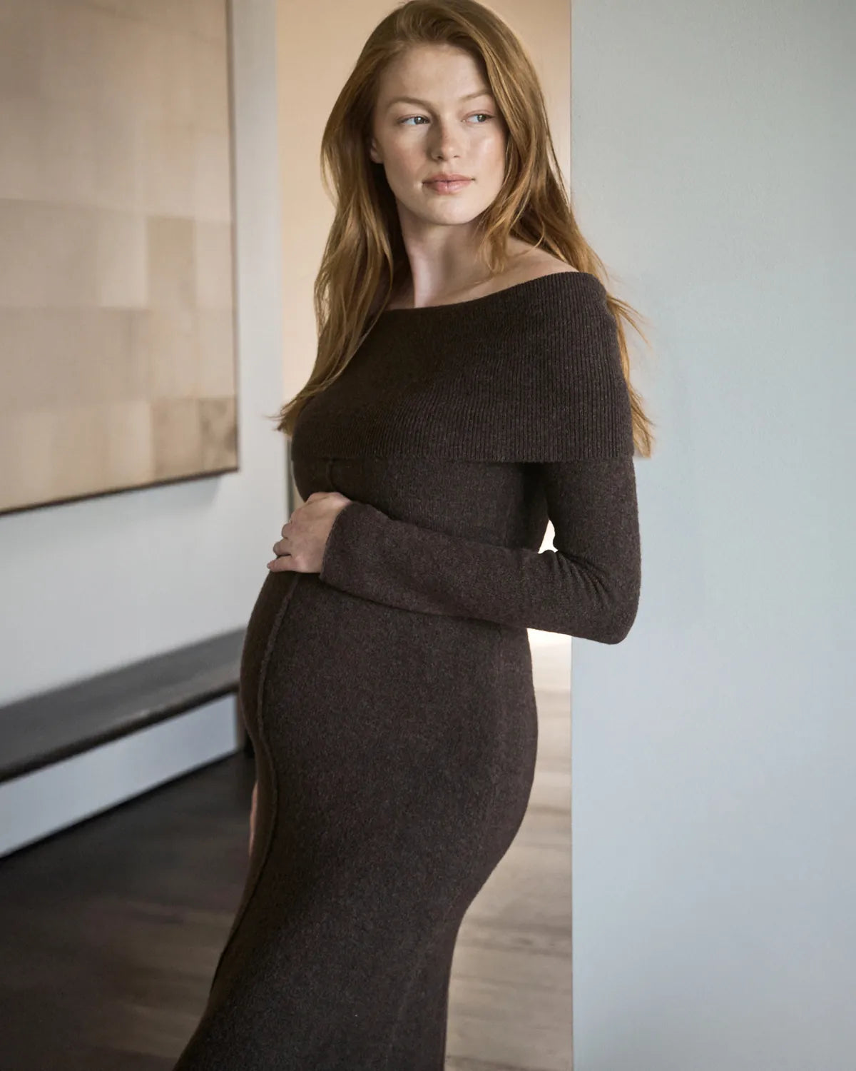 Tyla Off Shoulder Knit Dress  Chocolate