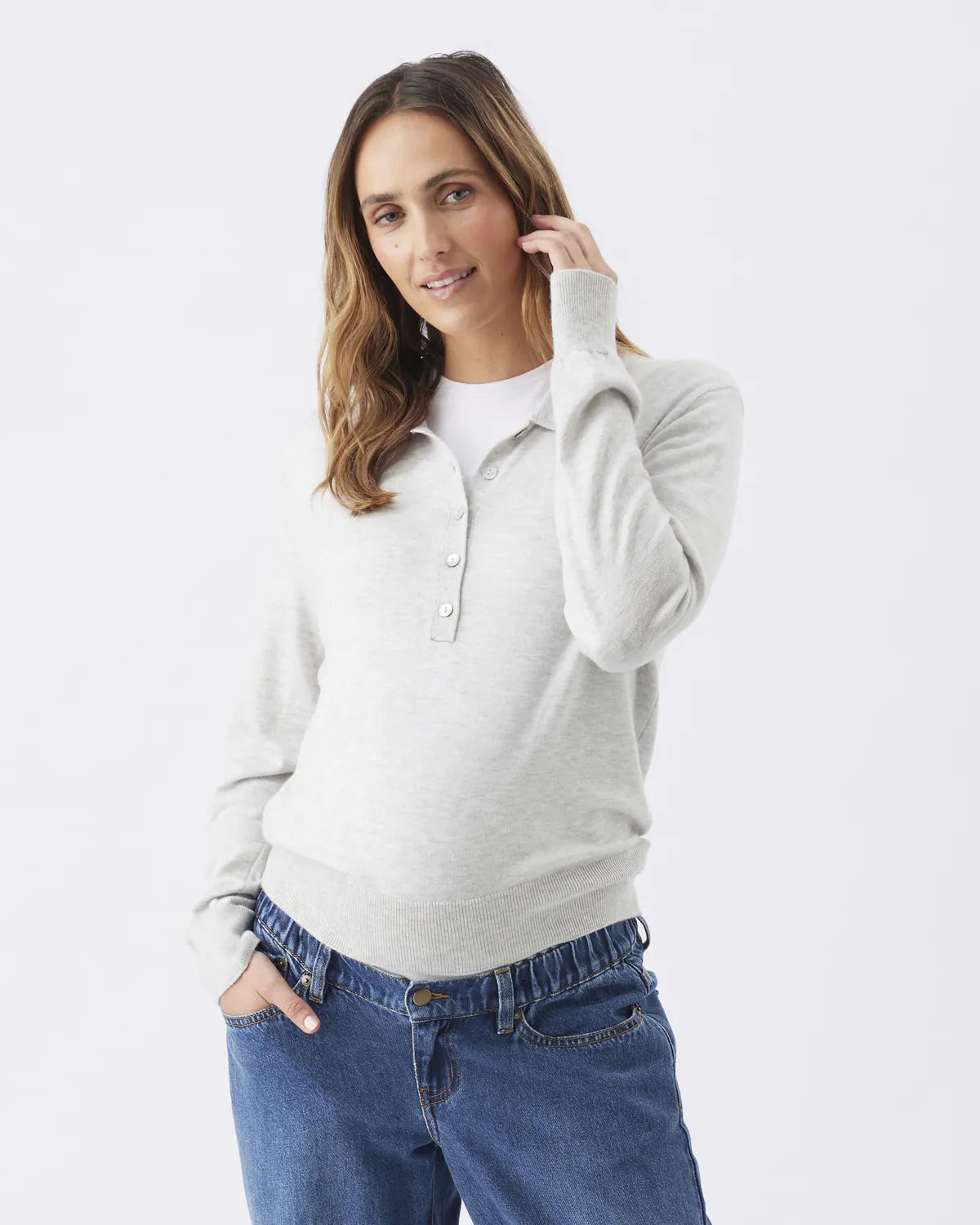 Piper Polo Nursing  Knit  Silver Marle
