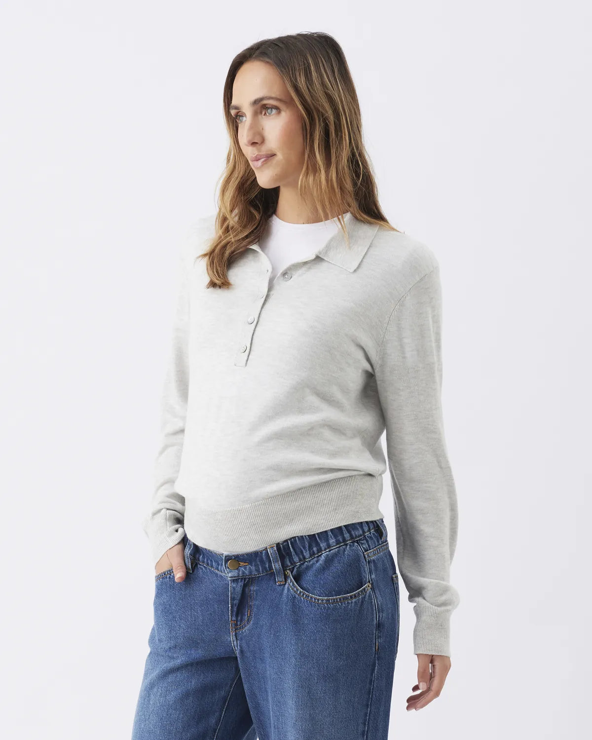 Piper Polo Nursing  Knit  Silver Marle