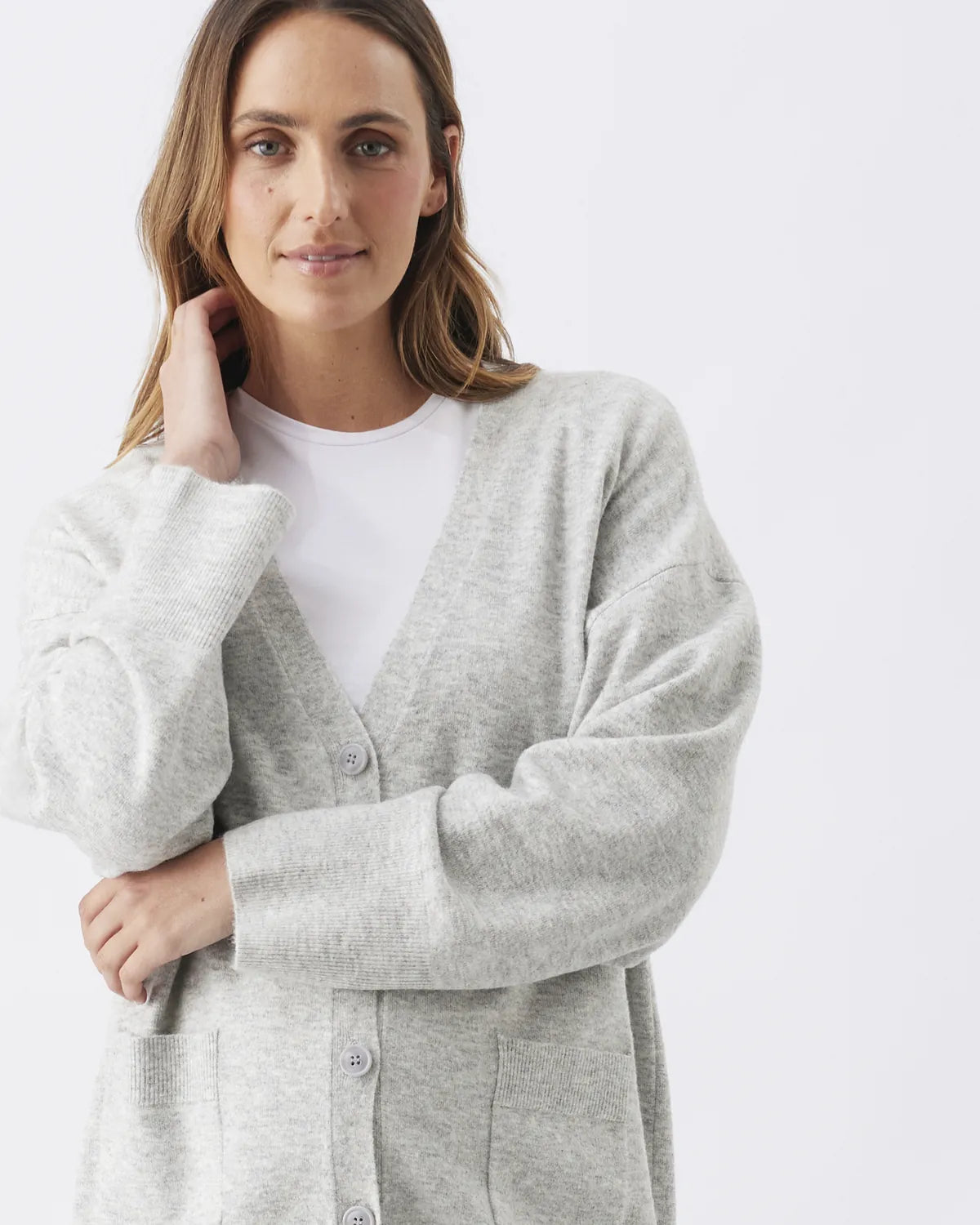 Chelsea V-Neck Cardigan  Silver Marle