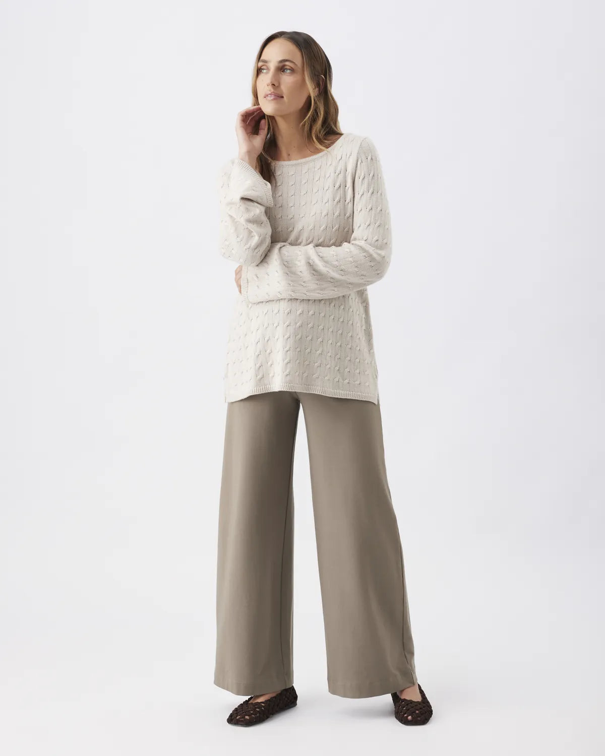 Carla Cable Nursing Knit   Fawn