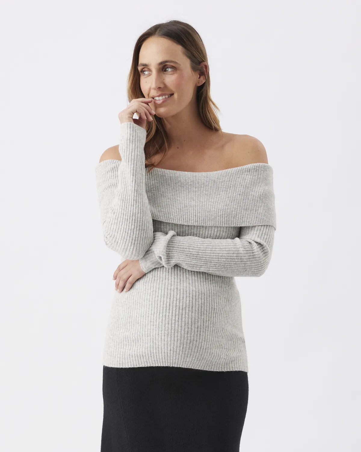 Maisy Off Shoulder Knit   Silver Marle