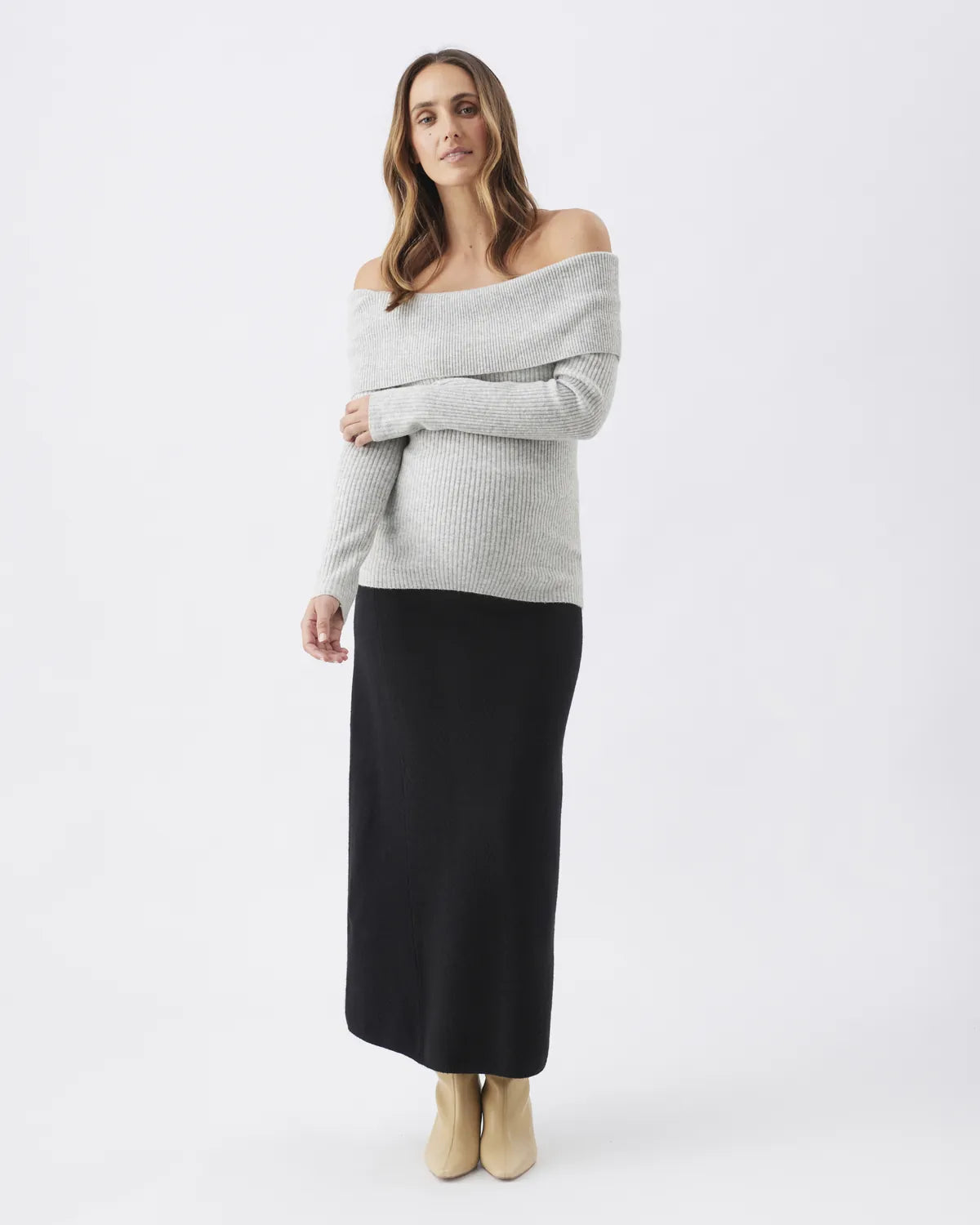 Maisy Off Shoulder Knit   Silver Marle
