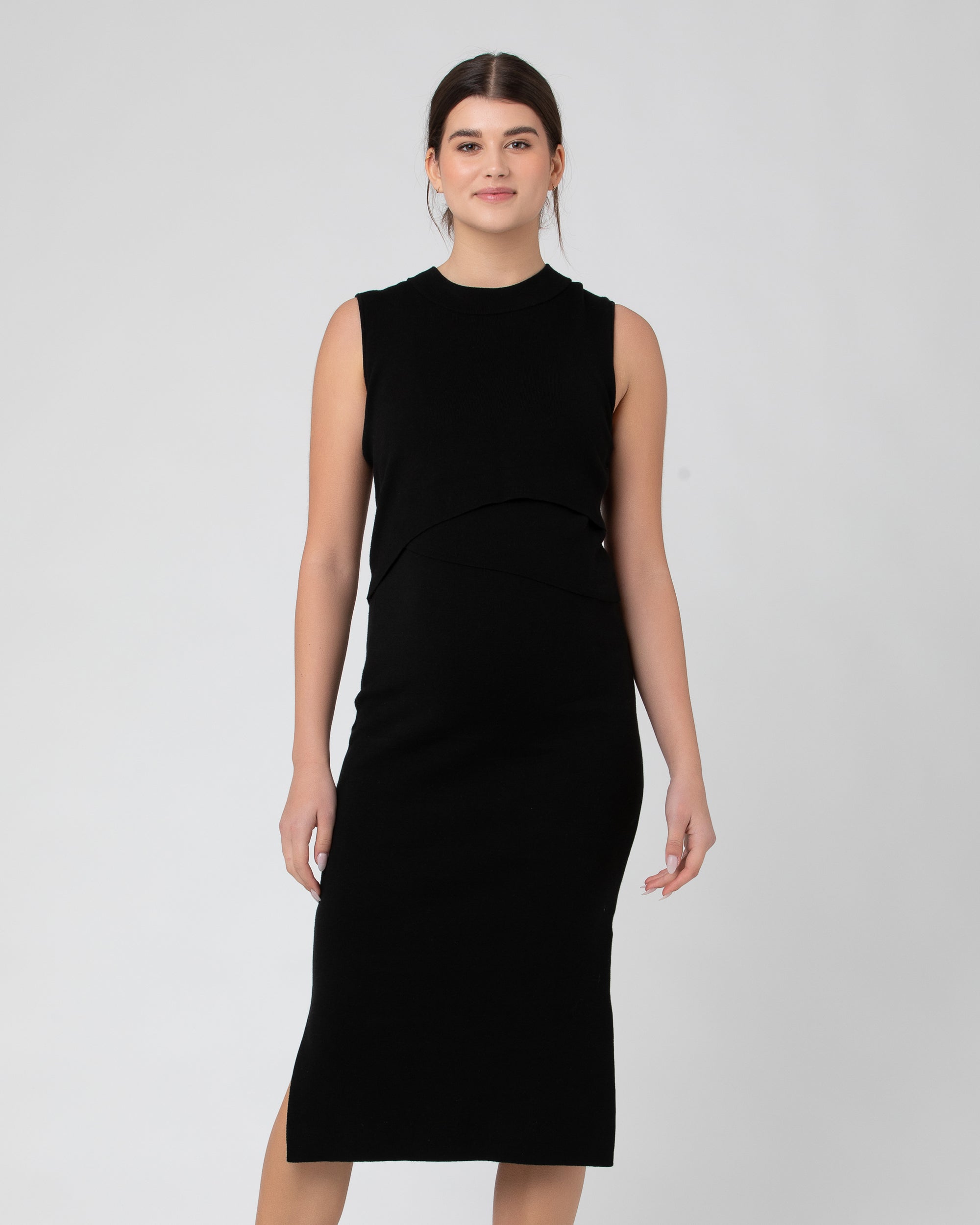 Layered Knit Nursing Dress Black