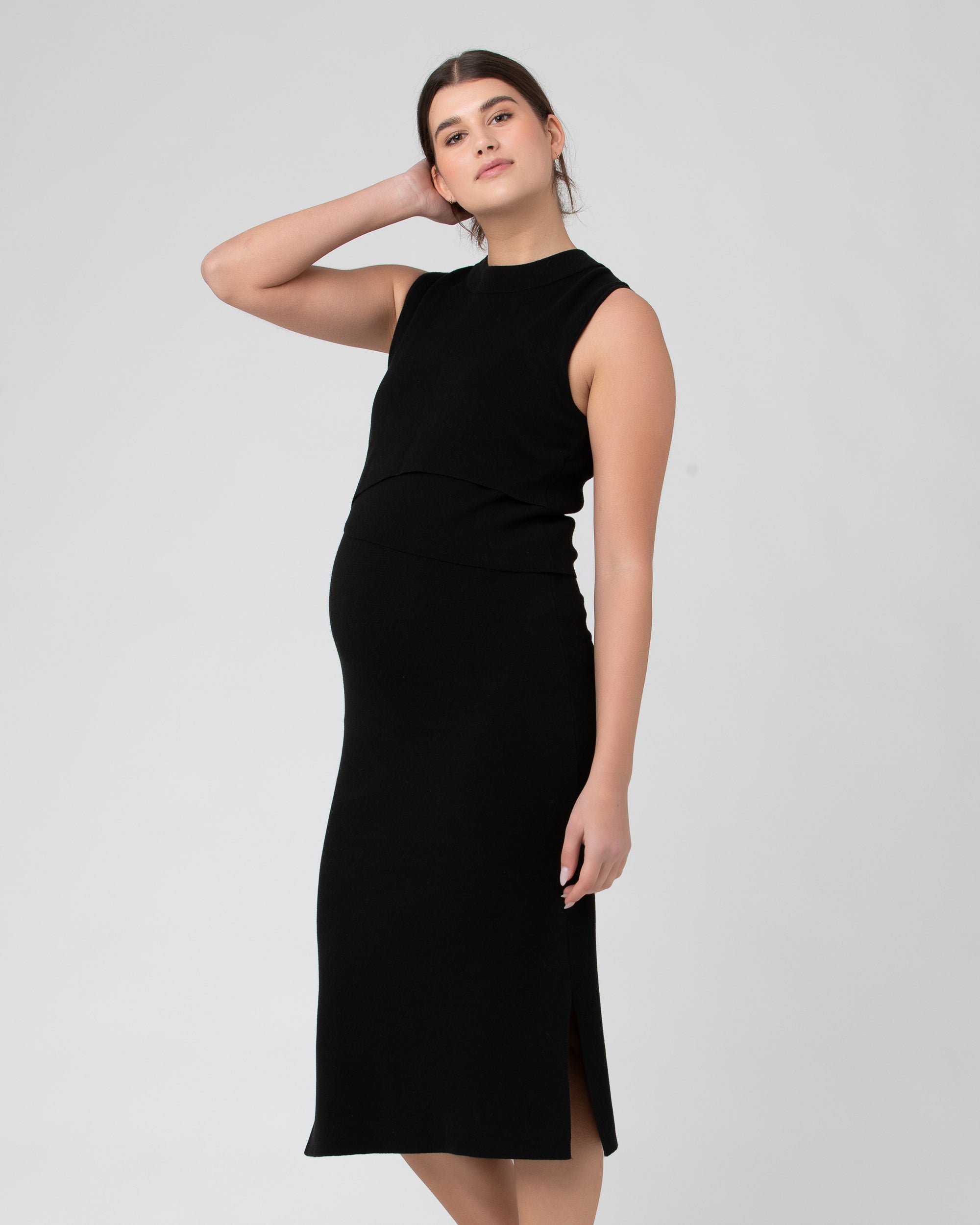 Layered Knit Nursing Dress Black