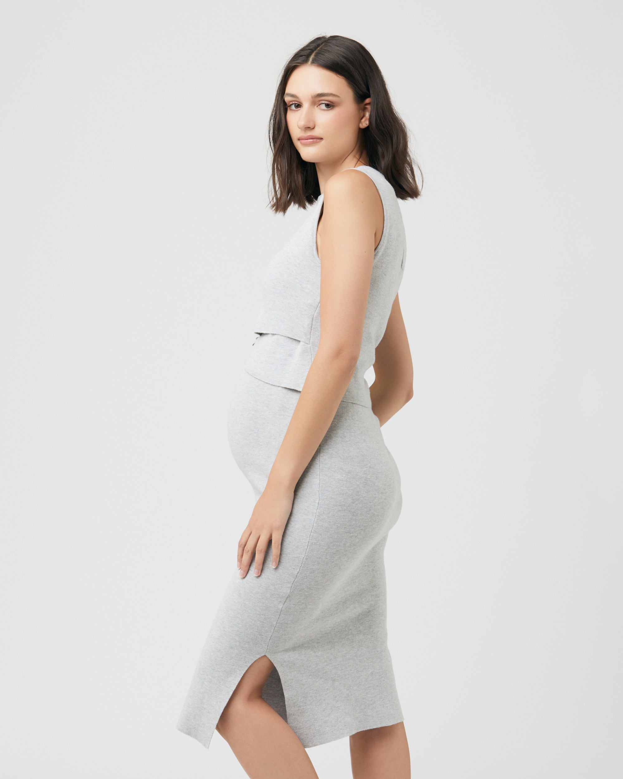 Layered Knit Nursing Dress - Silver Marle