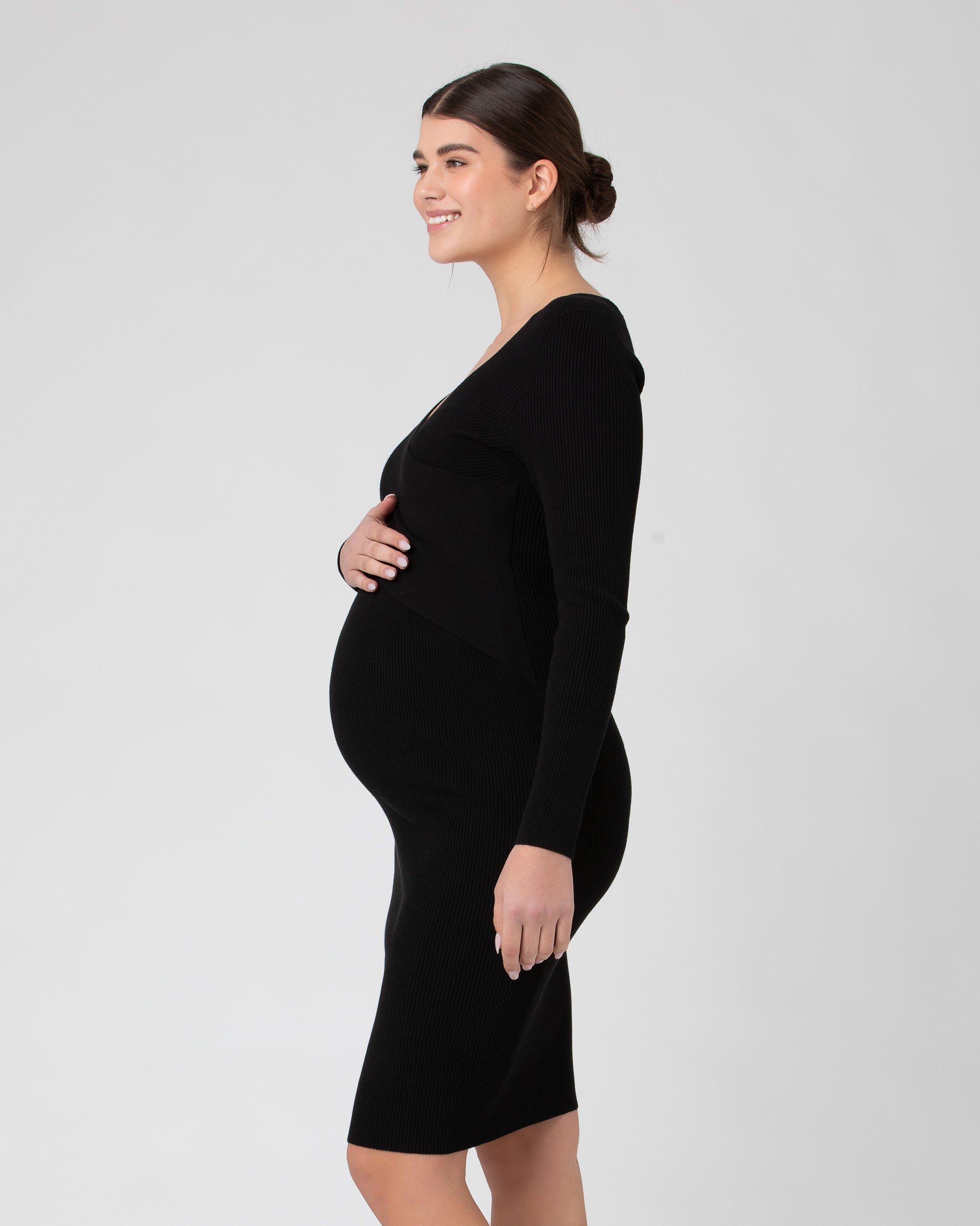 Maternity Black Ribbed Long Sleeve Nursing Top